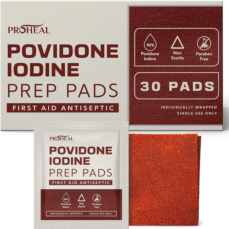 10% Povidone Iodine Prep Pads - 30 Iodine Swabs, Individually Wrapped - First Aid Antiseptic for Cleaning and Keeping Skin Clean
