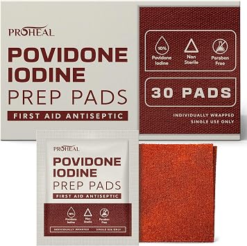10% Povidone Iodine Prep Pads - 30 Iodine Swabs, Individually Wrapped - First Aid Antiseptic for Cleaning and Keeping Skin Clean