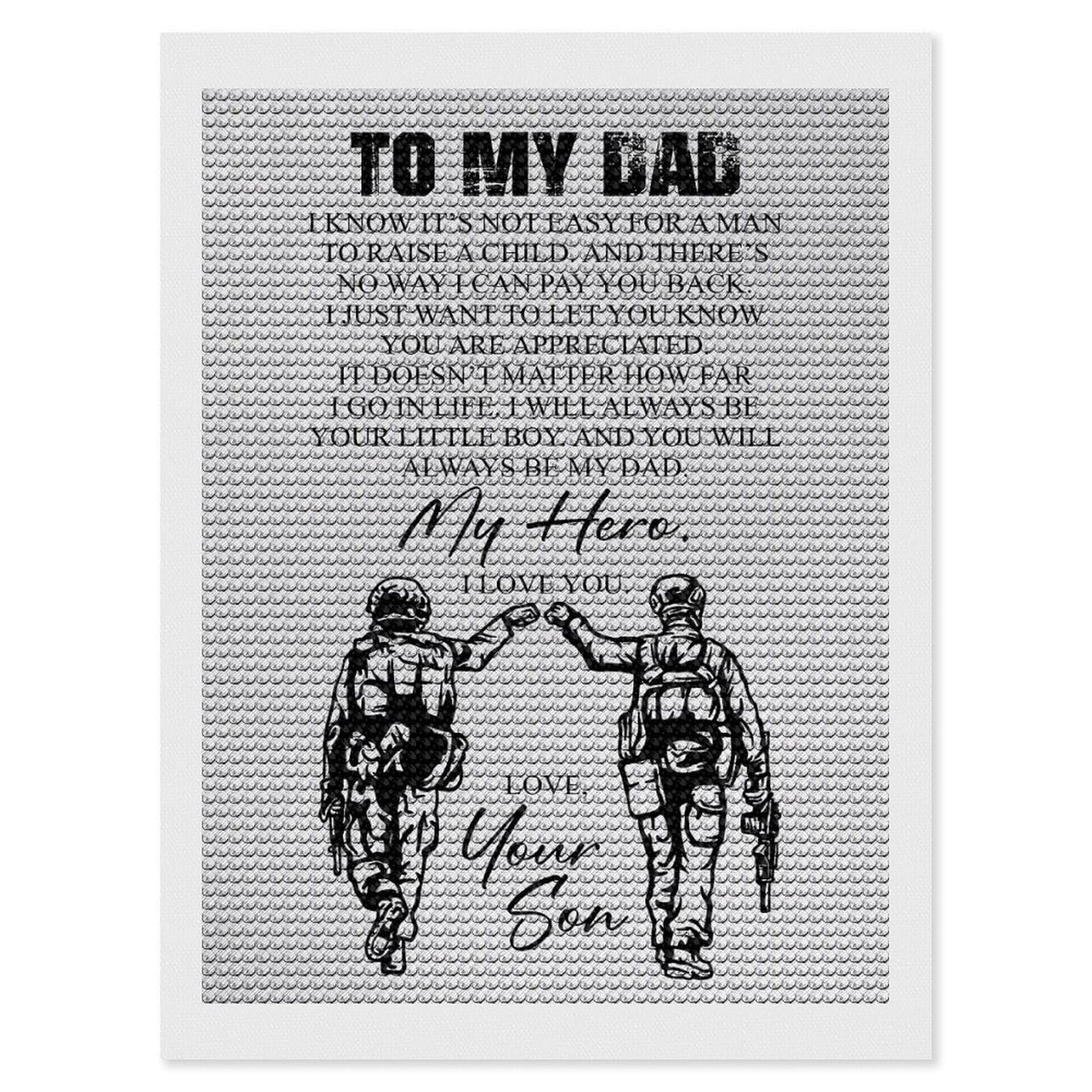 Junmoney Soldier Dad & Son Diamond Art Kit 12"x16", Vintage Style Decor, Stress Relief Craft, Decor Project, Relaxing DIY, Creative Hobby