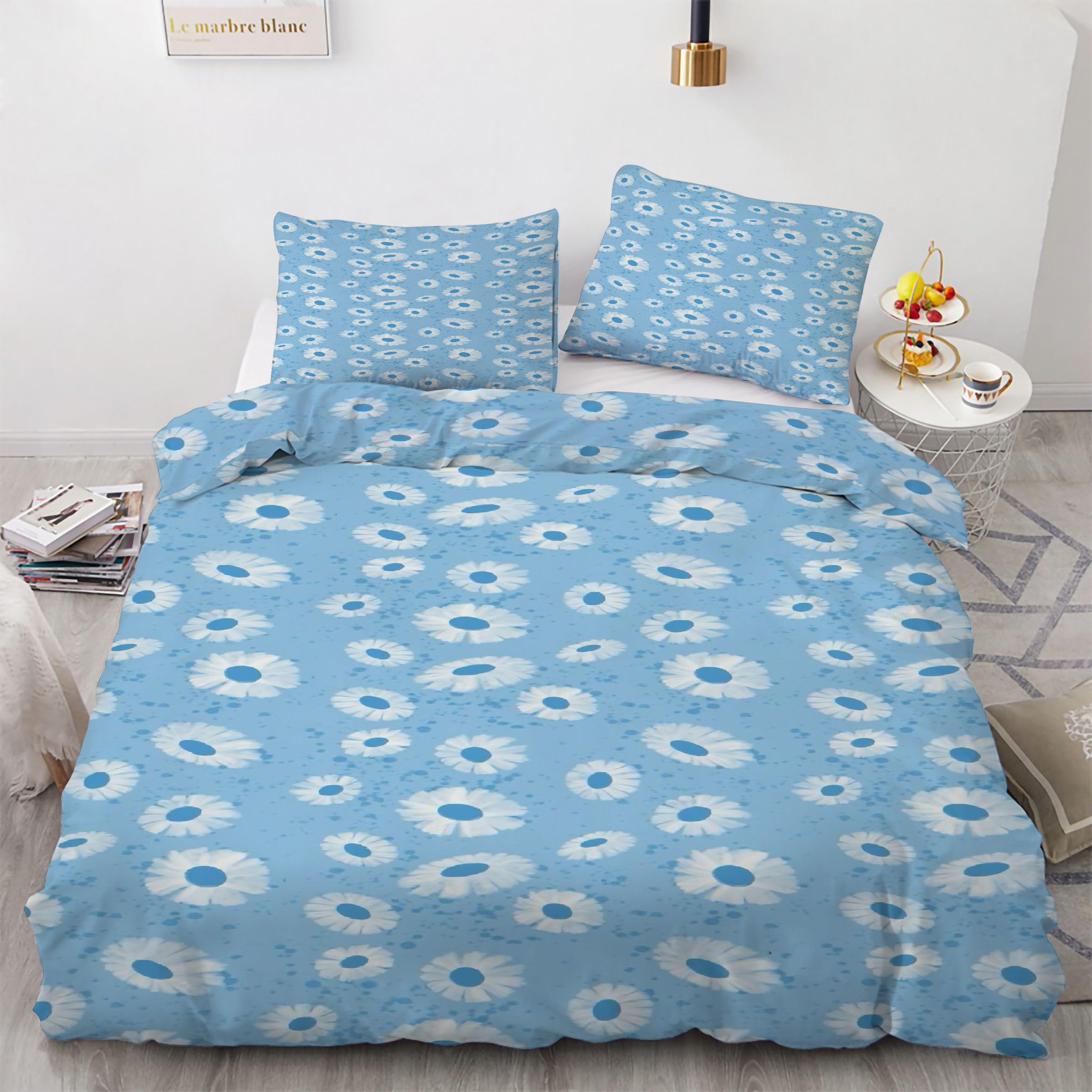 Ensemble de literie 3 pièces bleu 90x190 housse de couette avec zippe