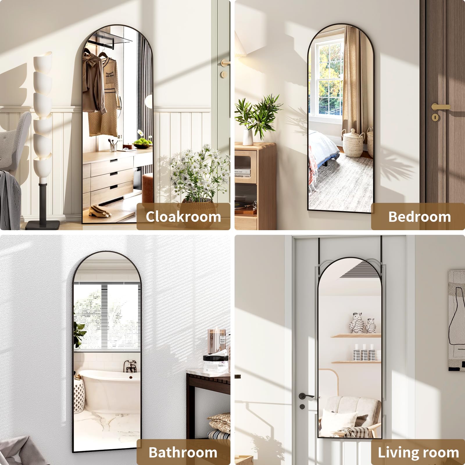 VooBang Specchio Da Pavimento A Parete 35,6x121,9 Cm – Con Ganci Regolabili – Design Salvaspazio Nero