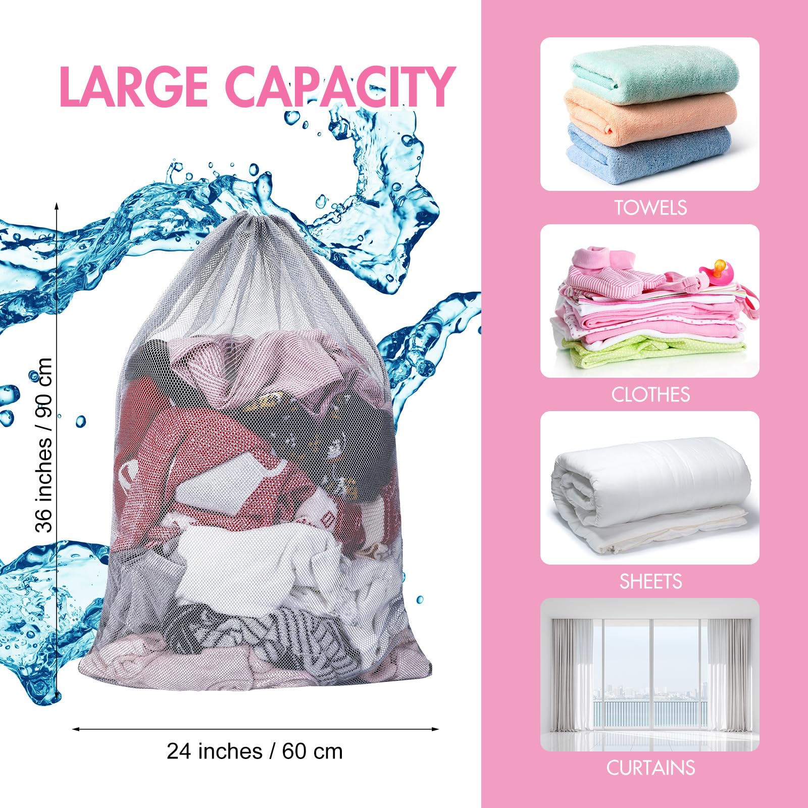 Berlune Paquete de 30 bolsas de malla grandes de 24 x 36 pulgadas para lavandería, bolsas de lavado, material de malla resistente cerrado con cordón, fábrica, universidad, dormitorio, viajes y