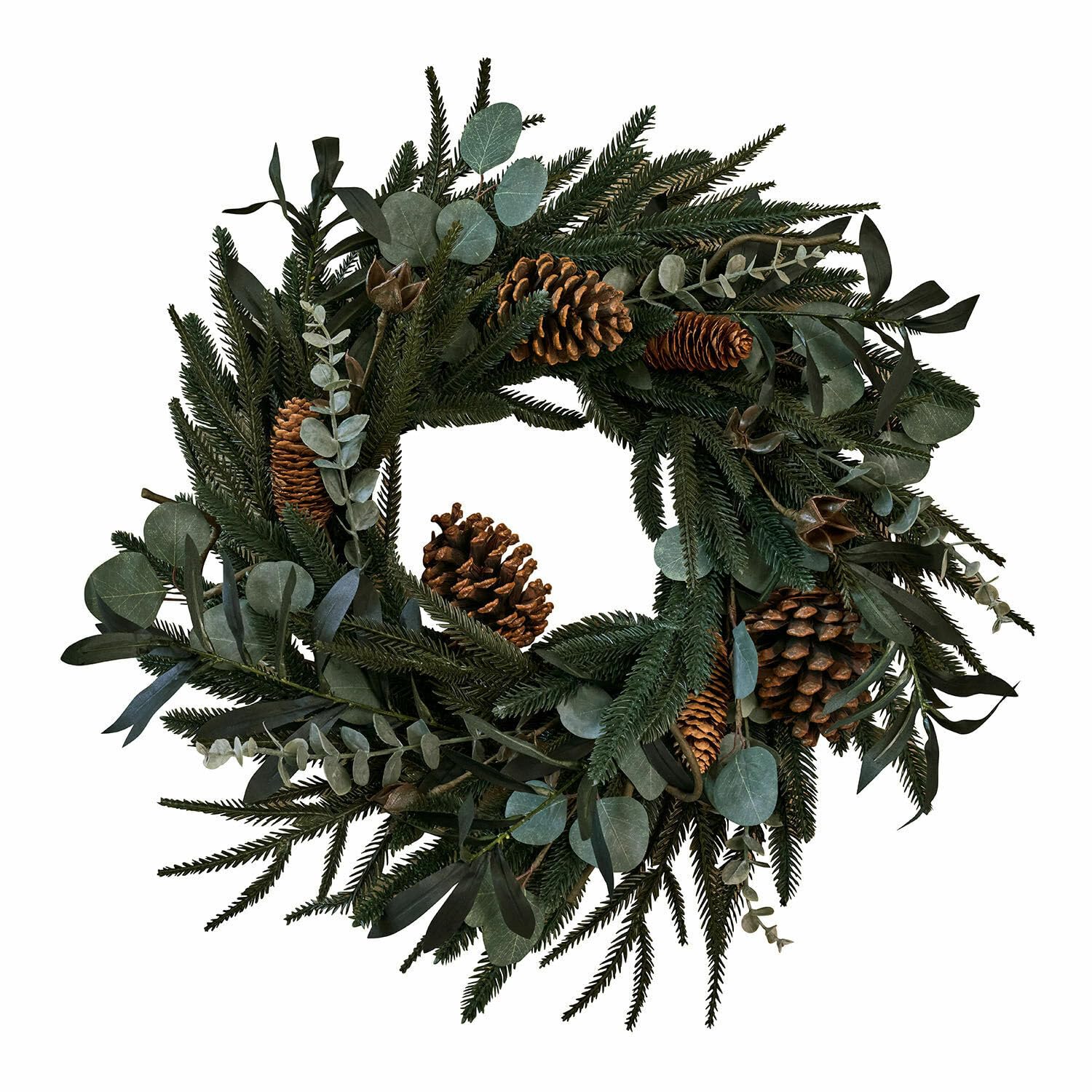 Loberon Kranz Rosella, grün/braun | Echte Tannenzapfen - Natürlicher Look - Türkranz - Winterliche Dekoration - Weihnachten - Kiefernzweige - Polyethylen