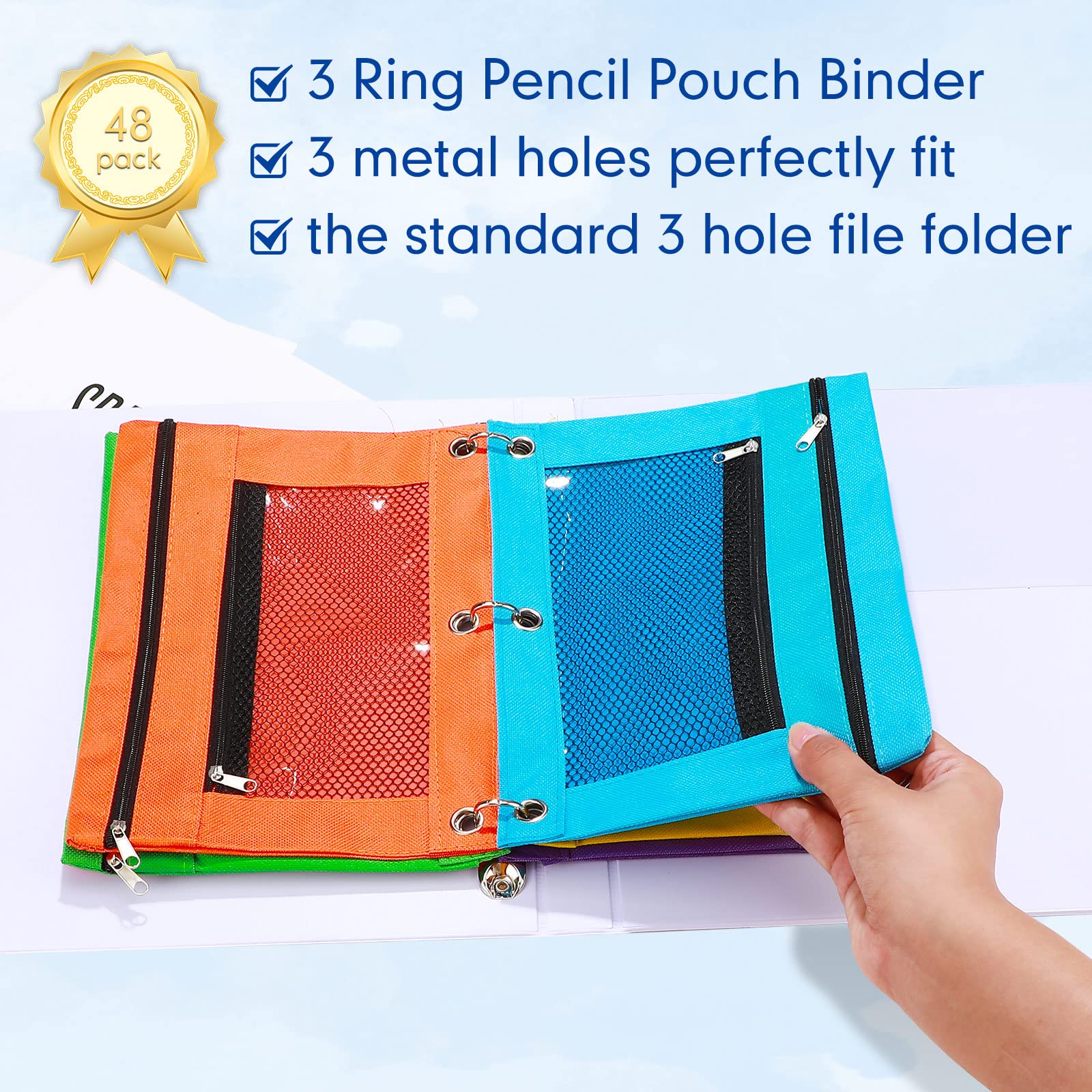 Leelosp 60 Stück Federmäppchen für 3 Ringordner Mesh Reißverschluss Federmäppchen Bleistift Tasche Stift Binder Taschen für Kinder Schule Schreibbedarf