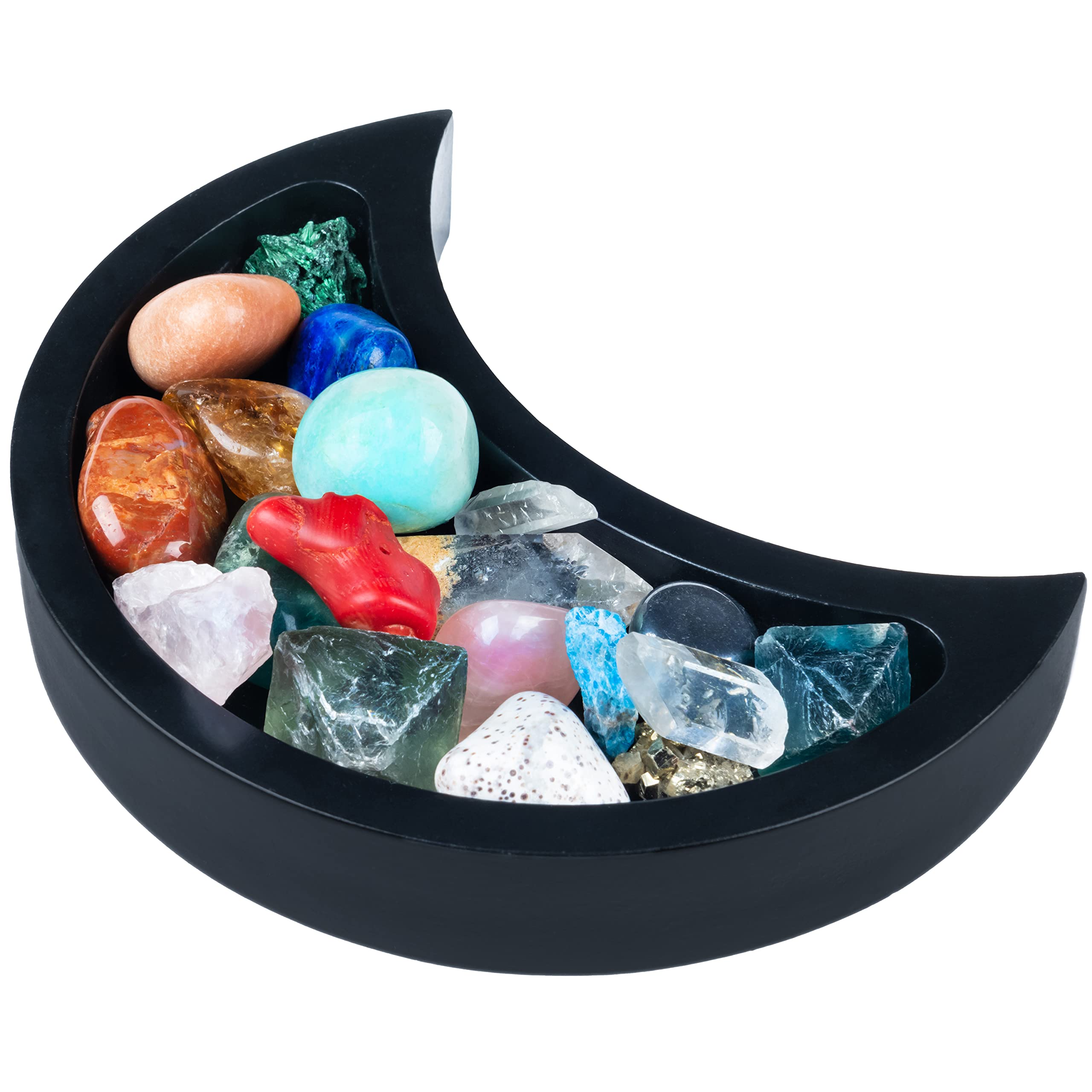 Yougoals Set Di Vassoi Lunari In Legno Per Esporre Cristalli E Pietre - Forma Di Mezzaluna E Luna Piena - Decorazione Bohémien