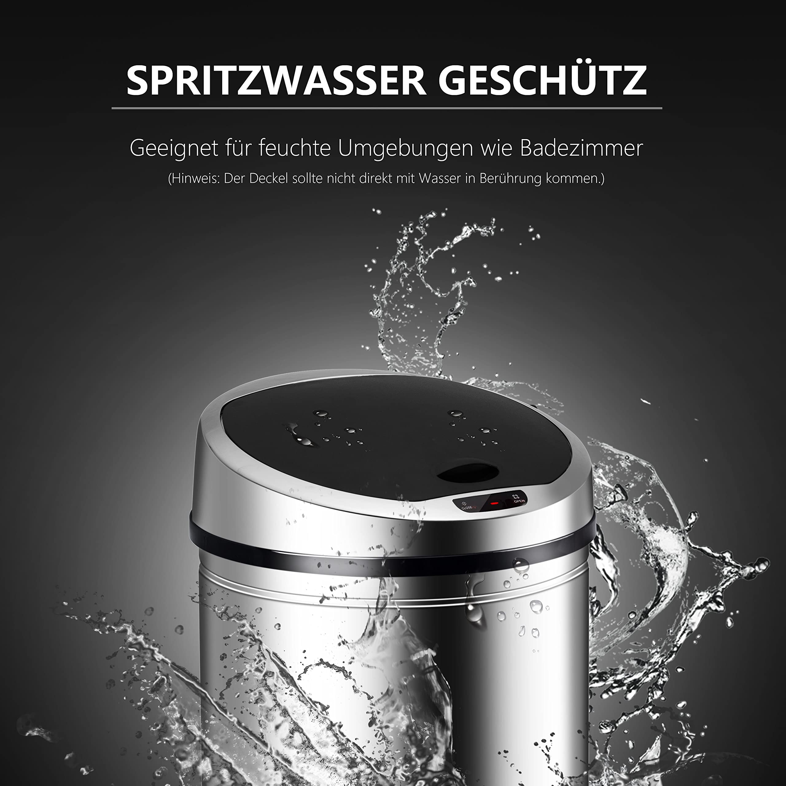 Ribelli Edelstahl Mülleimeriter - Abfalleimer mit Sensor - automatisches Öffnen und Schließen - Klemmring für Müllbeutel - Abnehmbarer Deckel - mit LED-Funktionsanzeige (Chrom) 30 L – Bild 8