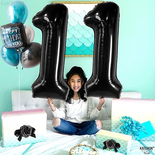Miniatura 6 de KatchOn, Globo negro del número 11  Gigante, 40 pulgadas  Globos negros 11 para decorar cumpleaños de 11 años para niños  Globos negros del número