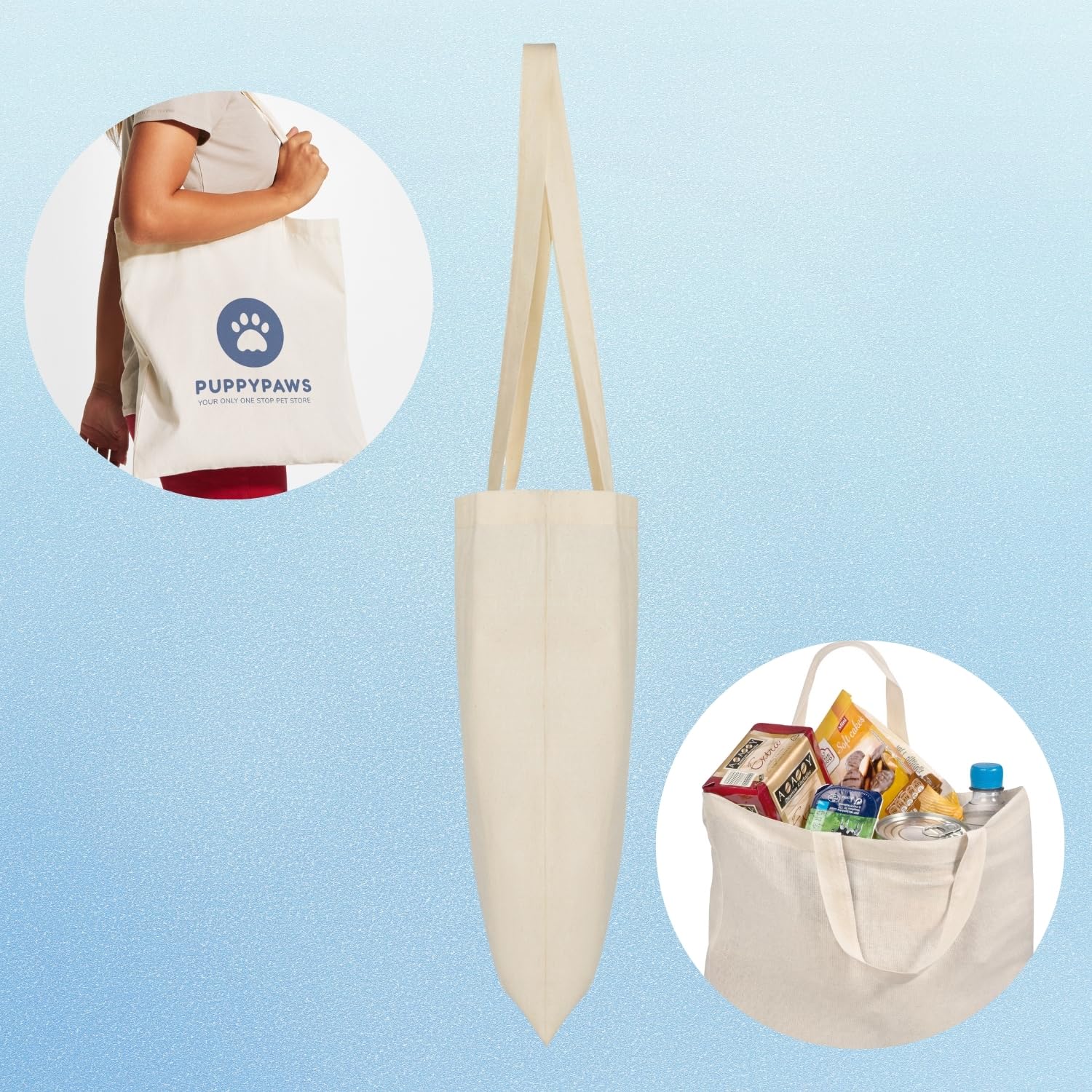 Generisch Personalisierte Baumwolltasche aus 100% Baumwolle - 10 | 20 | 50 | 100er Pack, Stoffbeutel mit langen Henkeln, Jutebeutel bedruckt mit Namen oder Wunschtext