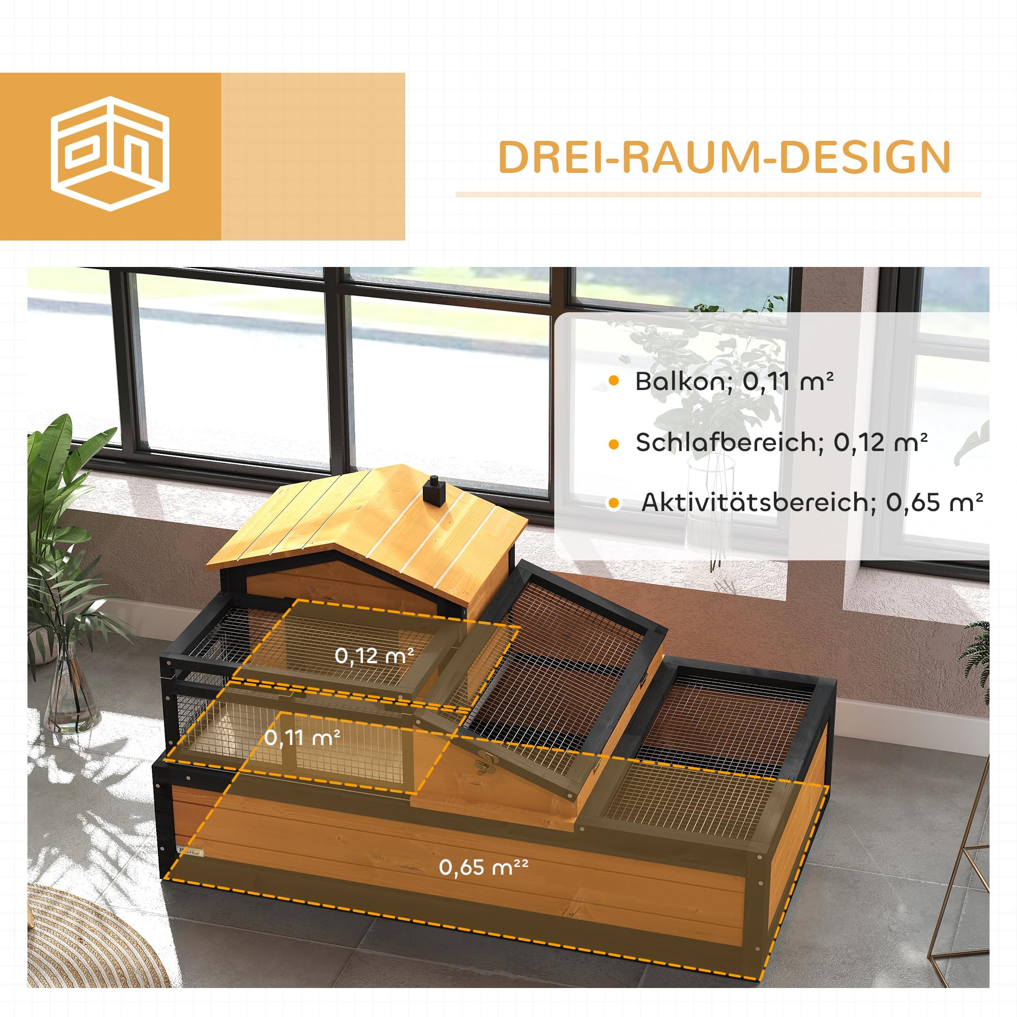 PawHut tortuguera de Madera, recinto para Tortugas con Dos Niveles, Tapa abatible, balcón, Jaula Exterior para Reptiles pequeños 112 x 65 x 60 cm, Amarillo | Recinto para tortugas, casas principales, jaula de reptiles al aire libre, techo abierto, terrari