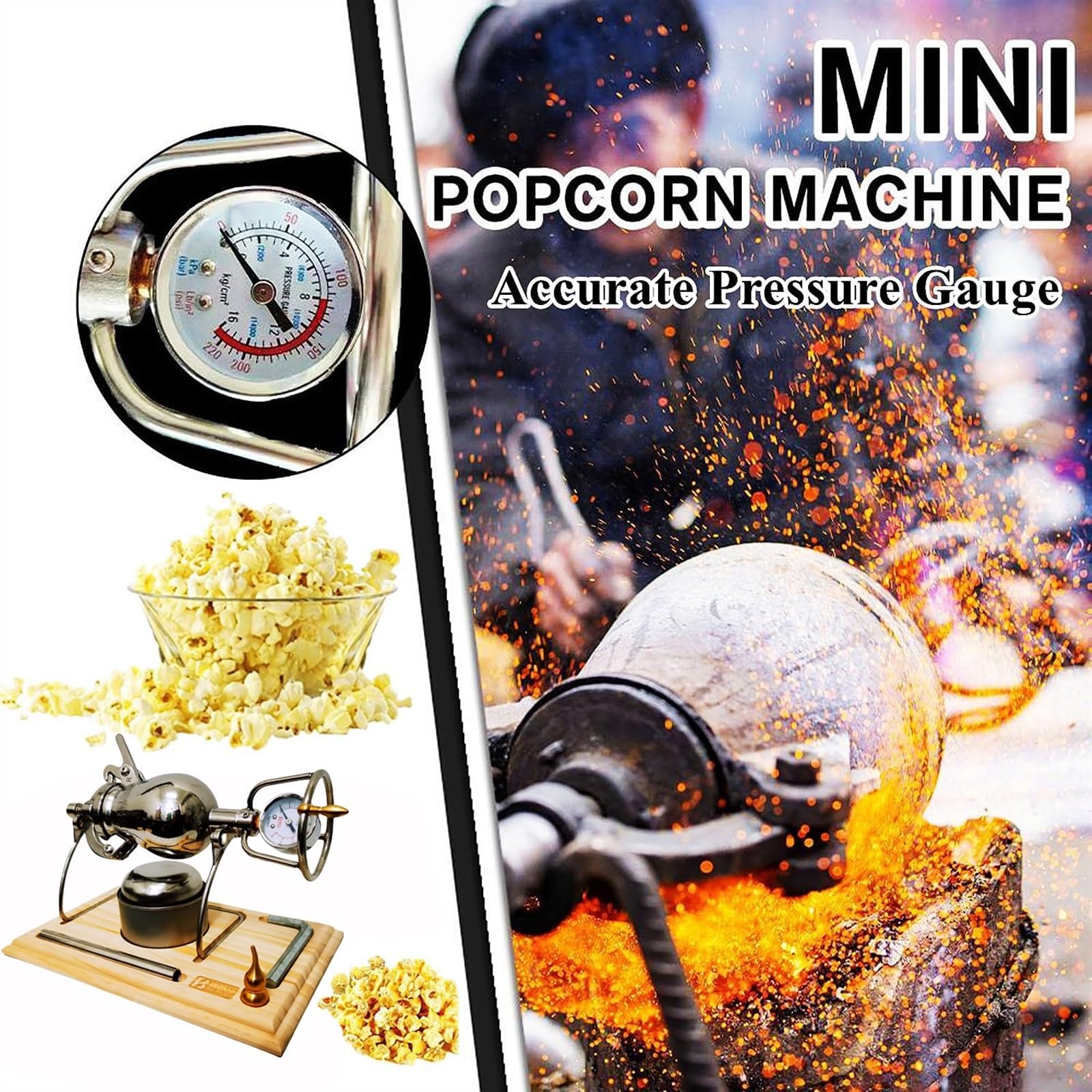 Retro Mini Maszyna Do Popcornu, Profesjonalna Maszyna Do Popcornu Ze Stali Nierdzewnej O Pojemności 230 Ml, Na Bazie Drewnianej Deski, Urządzenie Do Popcornu Z Otwartym Ogniem