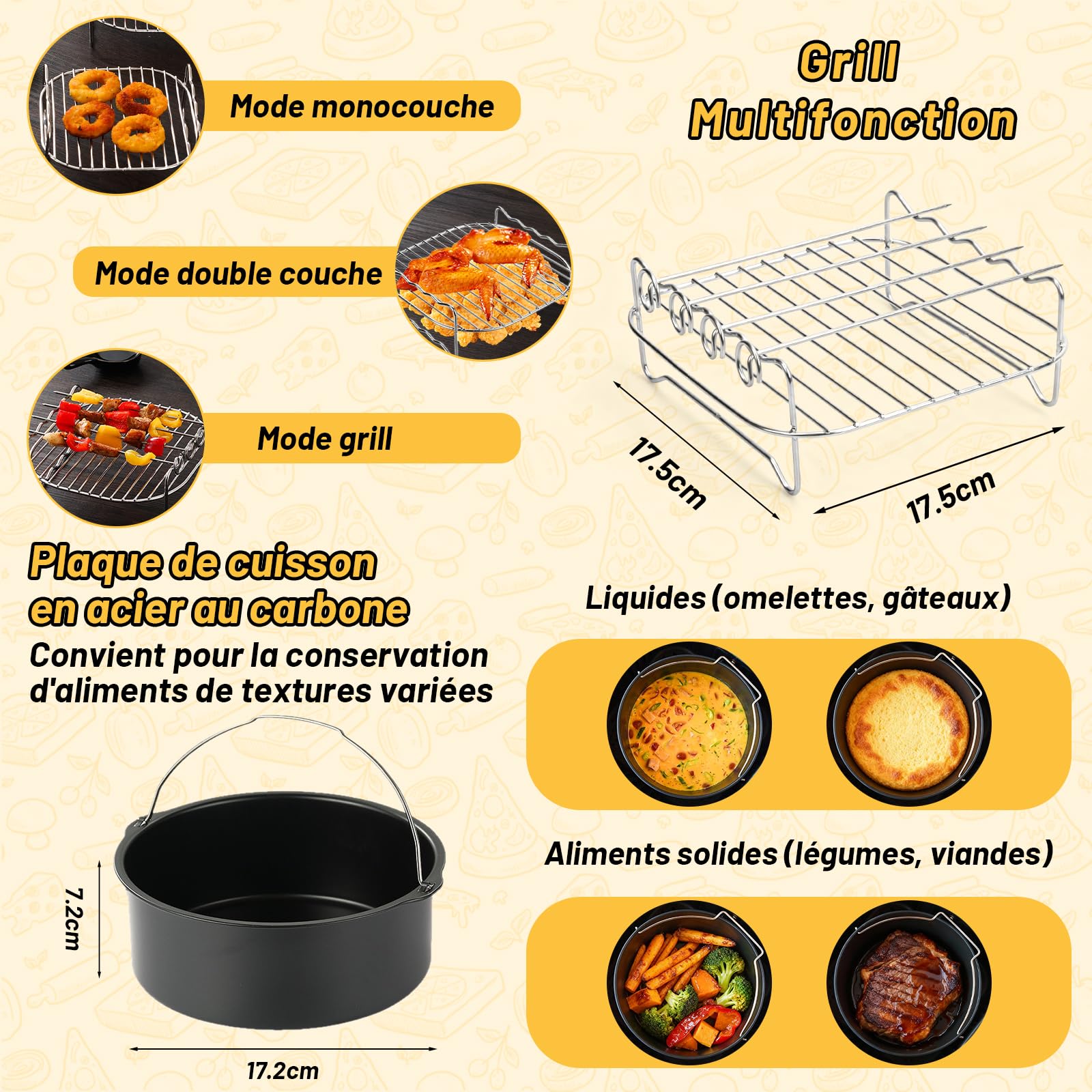 Moule Silicone Air Fryer - Accessoires Air Fryer pour Russell Hobbs 4 L, 4,3 l, 5,5 l, Philips 2000 Series NA220 NA229 4,2 l HD9270 6,2 l, avec Papier Sulfurisé, Moule à Gâteau, Spray à Huile, Grille
