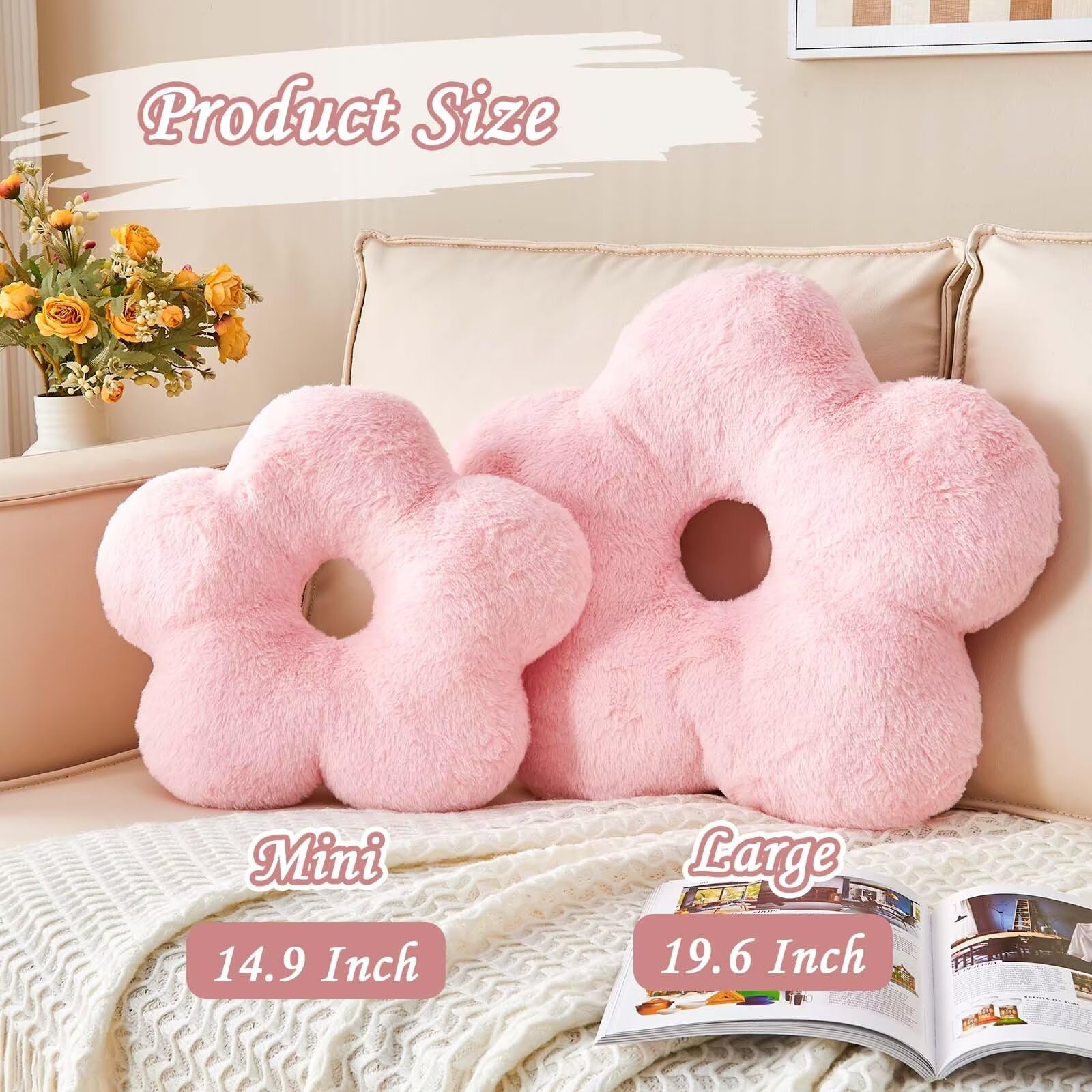 Kcvvcr Pink Flower Throw Pillows, Soft 19.6