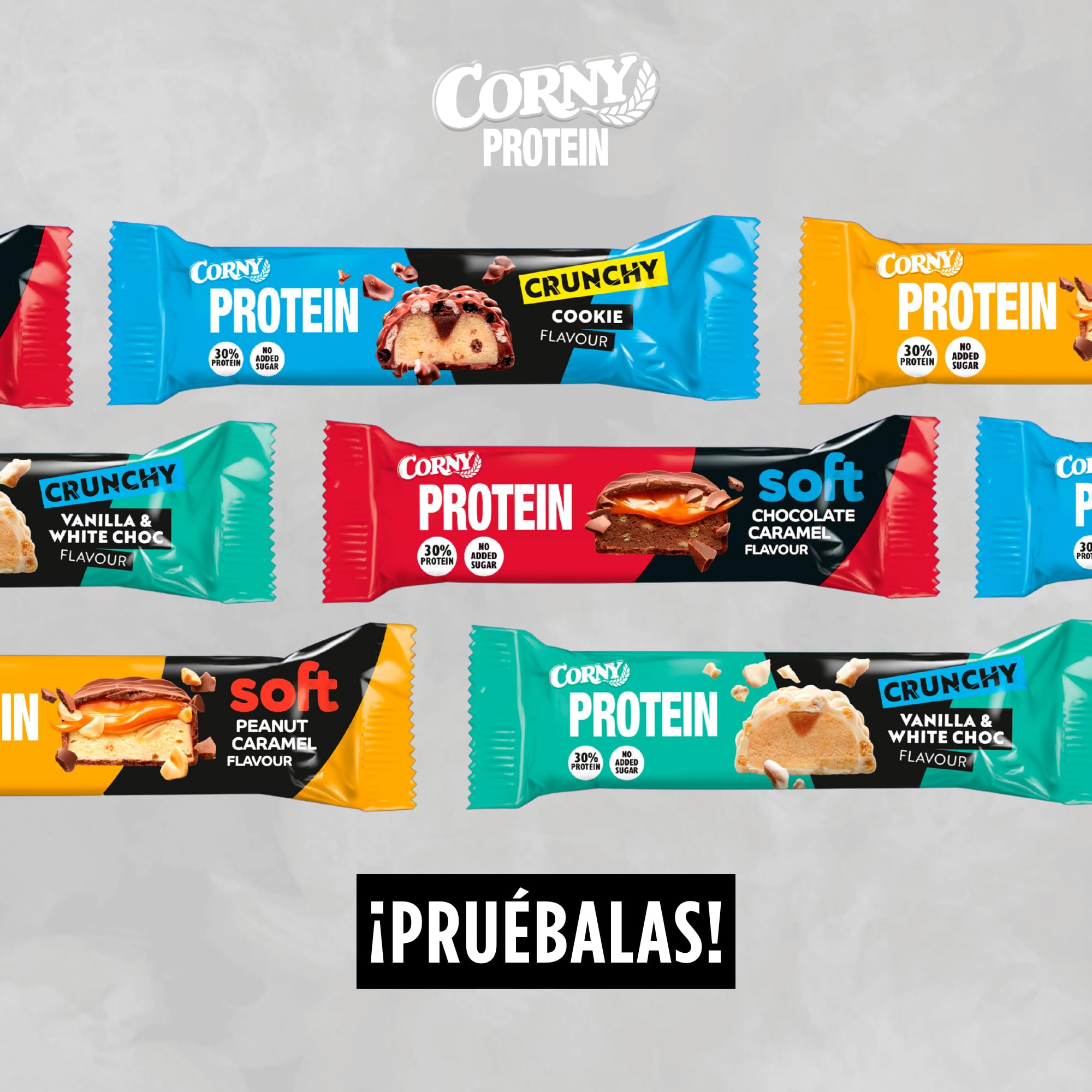 Barritas de Proteínas, Corny Protein,Soft y Crunchy Mix,13,5 gr de Proteínas, 0% Azúcares Añadidos, Ayudan al Desarrollo y Recuperación de la Masa Muscular - Pack 12x45g, Taste the Power