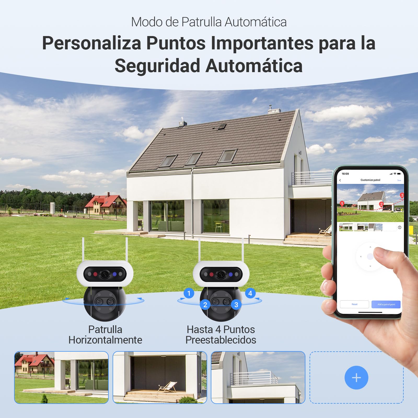 EZVIZ C90f Triple Cámara Vigilancia Exterior WiFi 6, 3K Cámara Triple Lente 360° con Zoom Mixto 12x, Motor Triple, Detección de Humanos/Vehículos IA, Reconocimiento Facial, Visión Nocturna en Color
