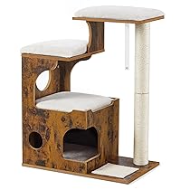 Feandrea Tiragraffi, Albero per Gatti di Truciolato Alto 86 cm, con Grotta, Posatoi, Colonna e Tappeto Graffiatoio in Sisal, Lavabili Tappeti in Pelliccia Sintetica, Marrone Vintage PCT70HW