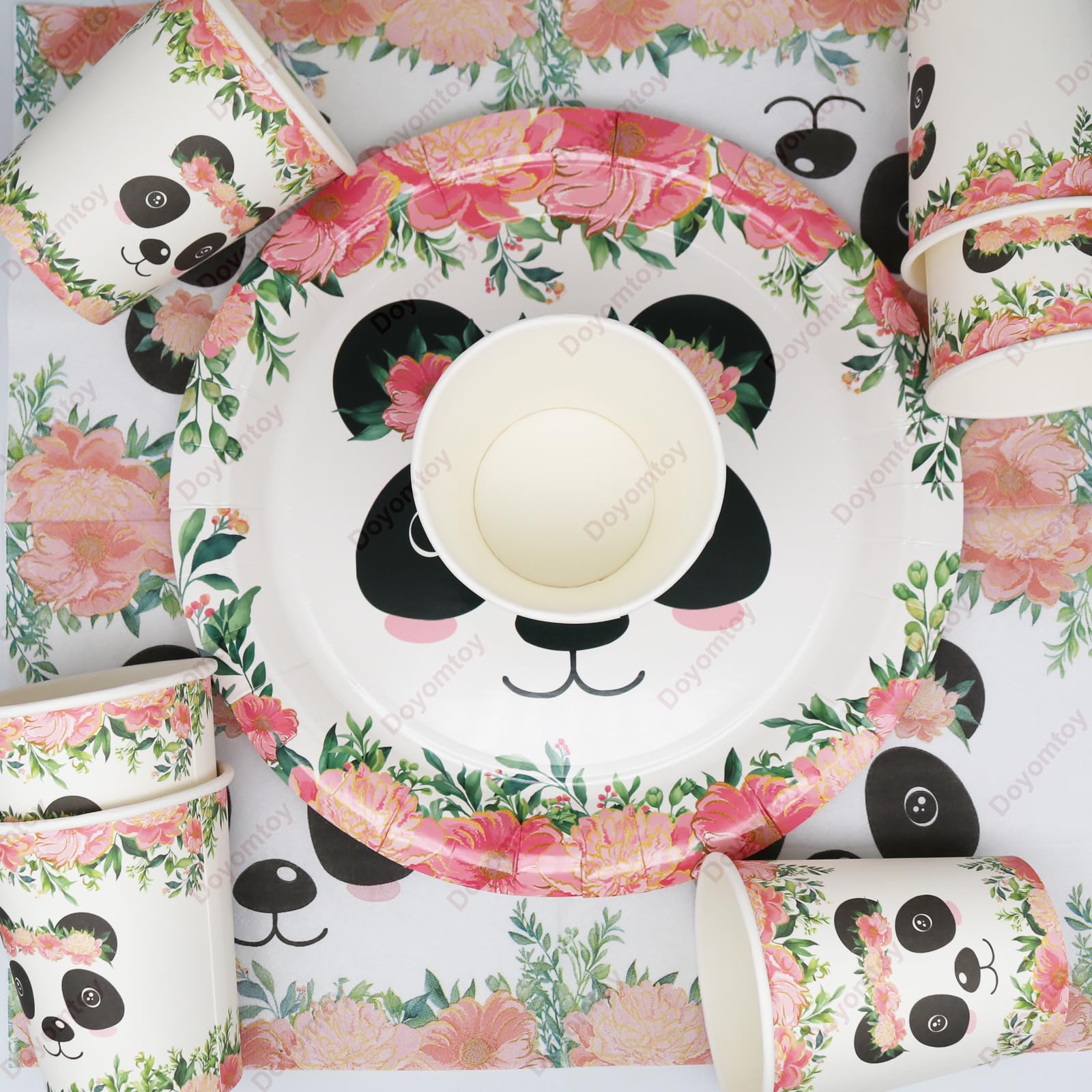 Vaisselle Fête Thème Panda Doyomtoy Lot De 61 Ustensiles De Fête Panda, Décoration D Décoration Fête Panda