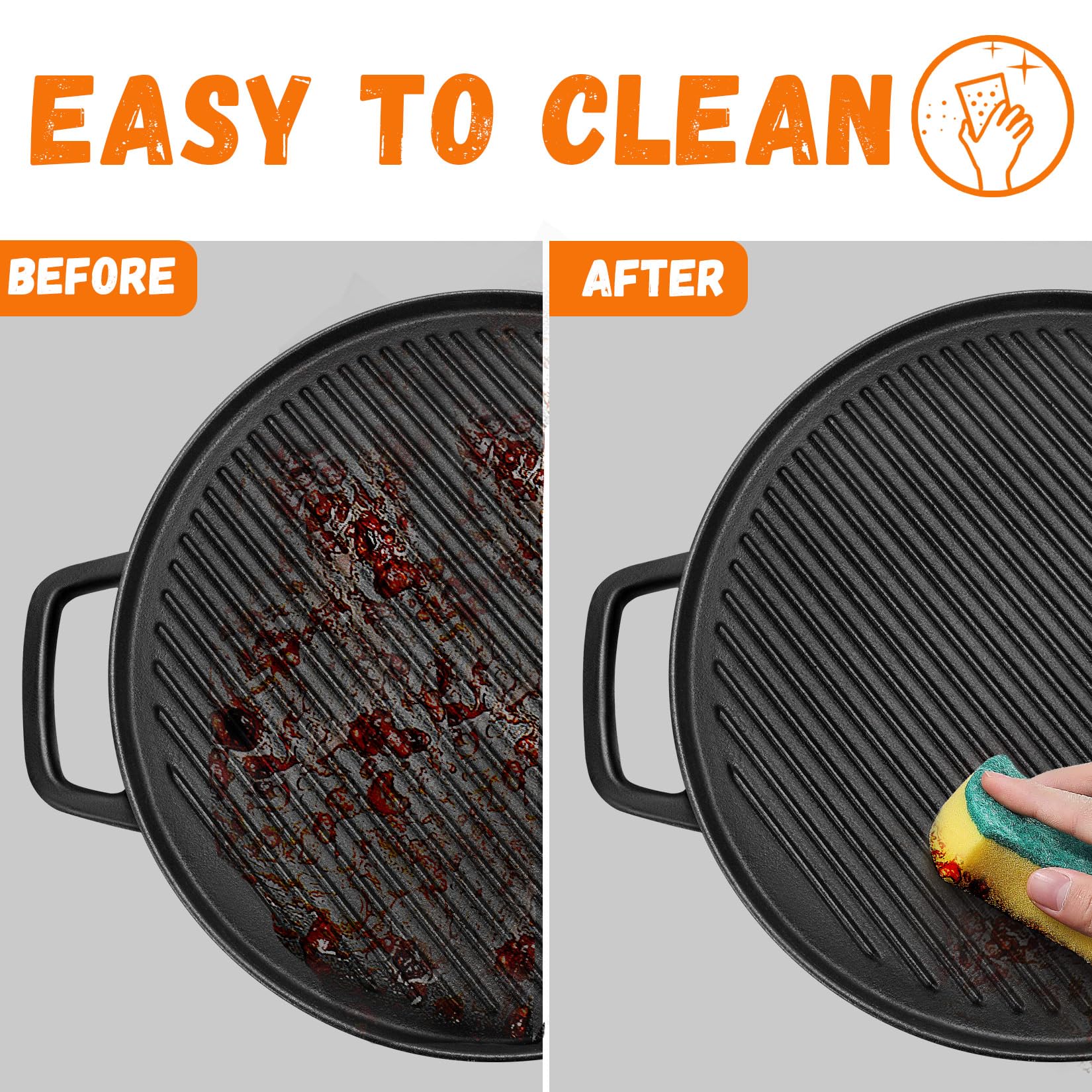 Plancha reversible de hierro fundido, sartén de doble cara para estufas, parrillas de gas y cocina al aire libre, parrilla de 14 pulgadas con plano para hornear y acanalado 7