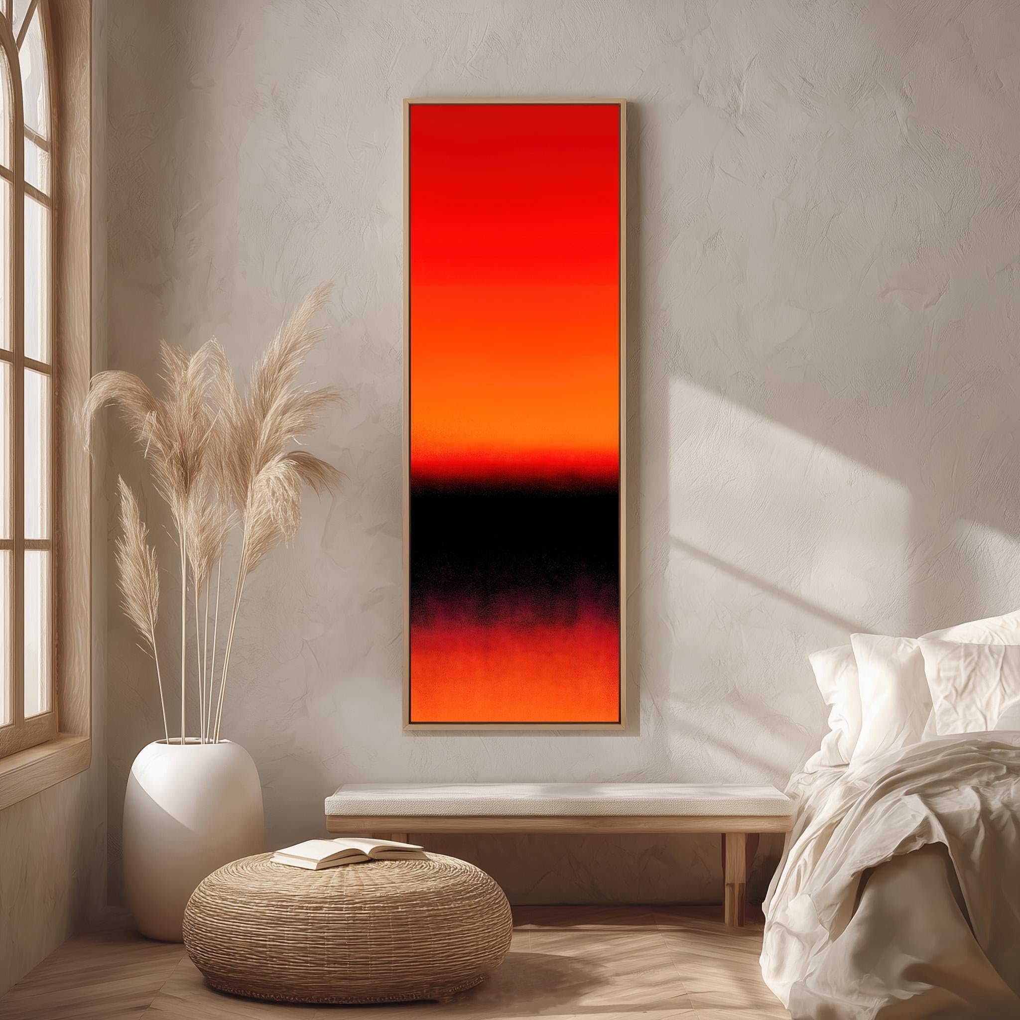 Xbtykpb Frameless Red Black Gradient Art, Vertical Ombre Canvas Painting, Tall Narrow Decor, Color Field Print, Minimalist Wall Pictures(20X60cm/Frameless)