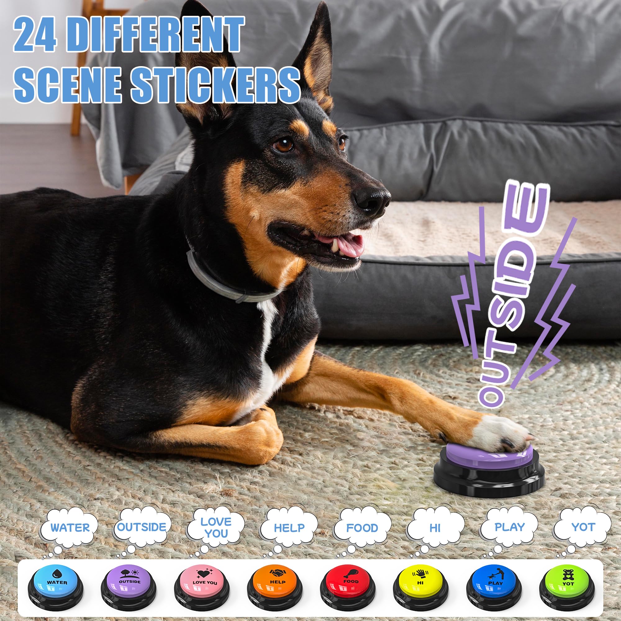 Botones de conversación para perros, paquete de 8 botones de comunicación para perros, botones de entrenamiento de conversación grabables para perros, botones de voz de 30 segundos con juego