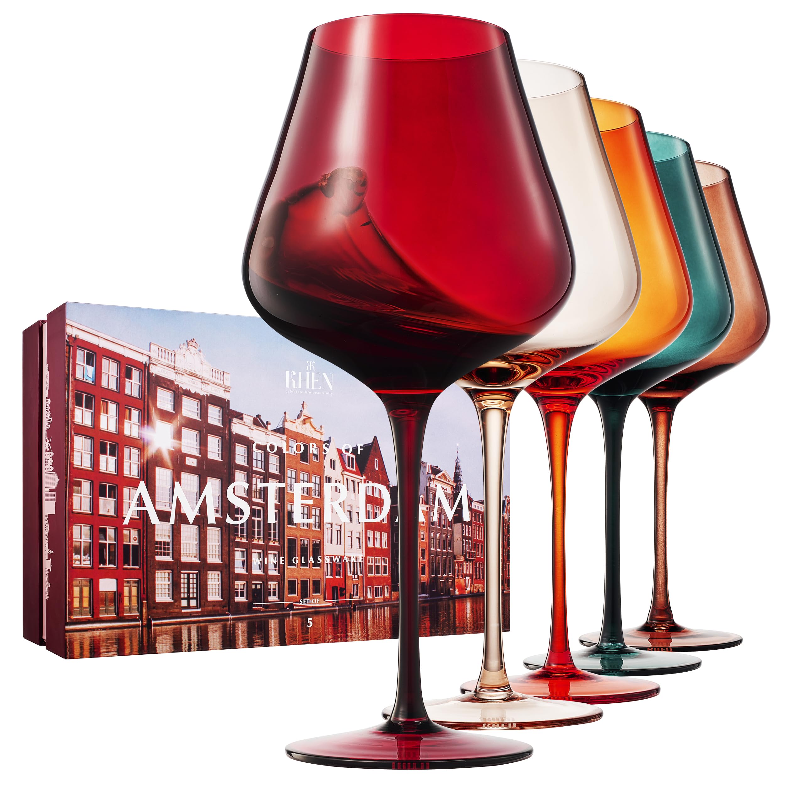 Amazon.com | Khen Colors of Amsterdam Wine Glasses, Art Deco