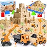 Sensory Beach Toys for Toddlers - 44PCS Sand Construction Kit with 8 Trucks, Foldable Sandbox, 2.7lbs Magic Sand, Crane, Signs, Molds, Shovel – Outoor Toys for Boys & Girls Ages 3+