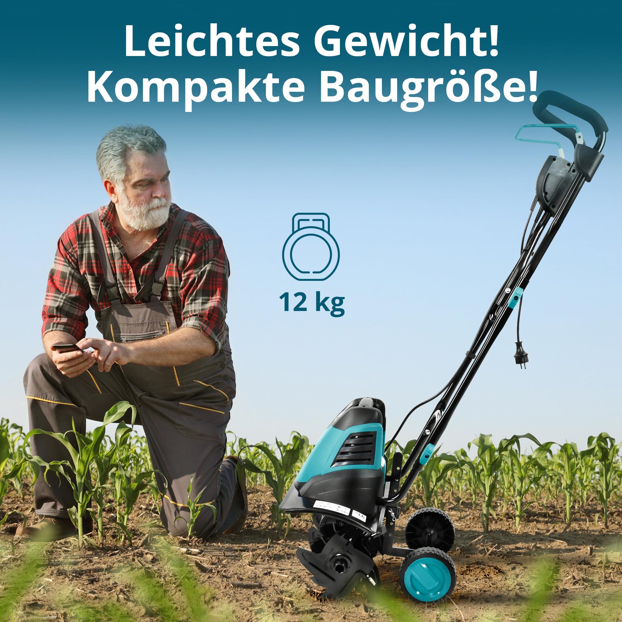 Könner & Söhnen KS 1500 T E Elektro-Bodenhacke, 23 cm Stahl Fräsen, 40 cm Arbeitsbreite, 23 cm Arbeitstiefe, 1500 W, 230 V, Gartenfräse für Hofgrundstücken, Blumen- und Gartenbeeten