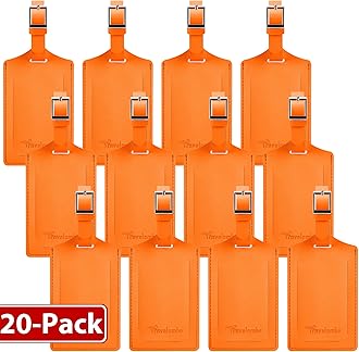 Travelambo 20 Pack Luggage Tags for Suitcases Privacy Protection Bag Tags Faux Leather Travel Accessories Essential, Hot Orange