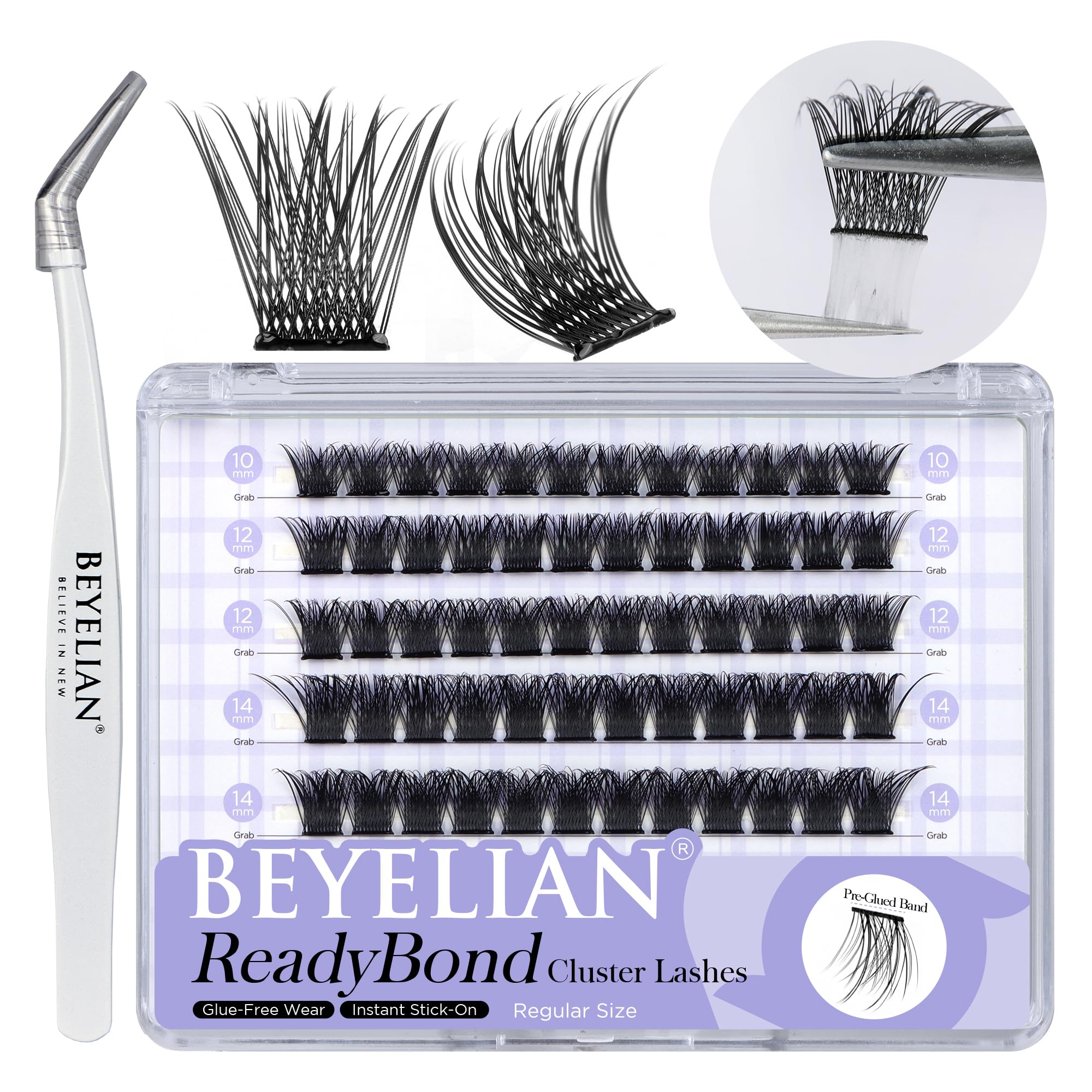 BEYELIAN Pestañas Postizas Self Adhesive, 72 Pcs D+ Curl DIY Press on Pestañas Individuales, Pestañas Adhesivas Reutilizables Cluster Lashes Pestañas Postizas (R36)
