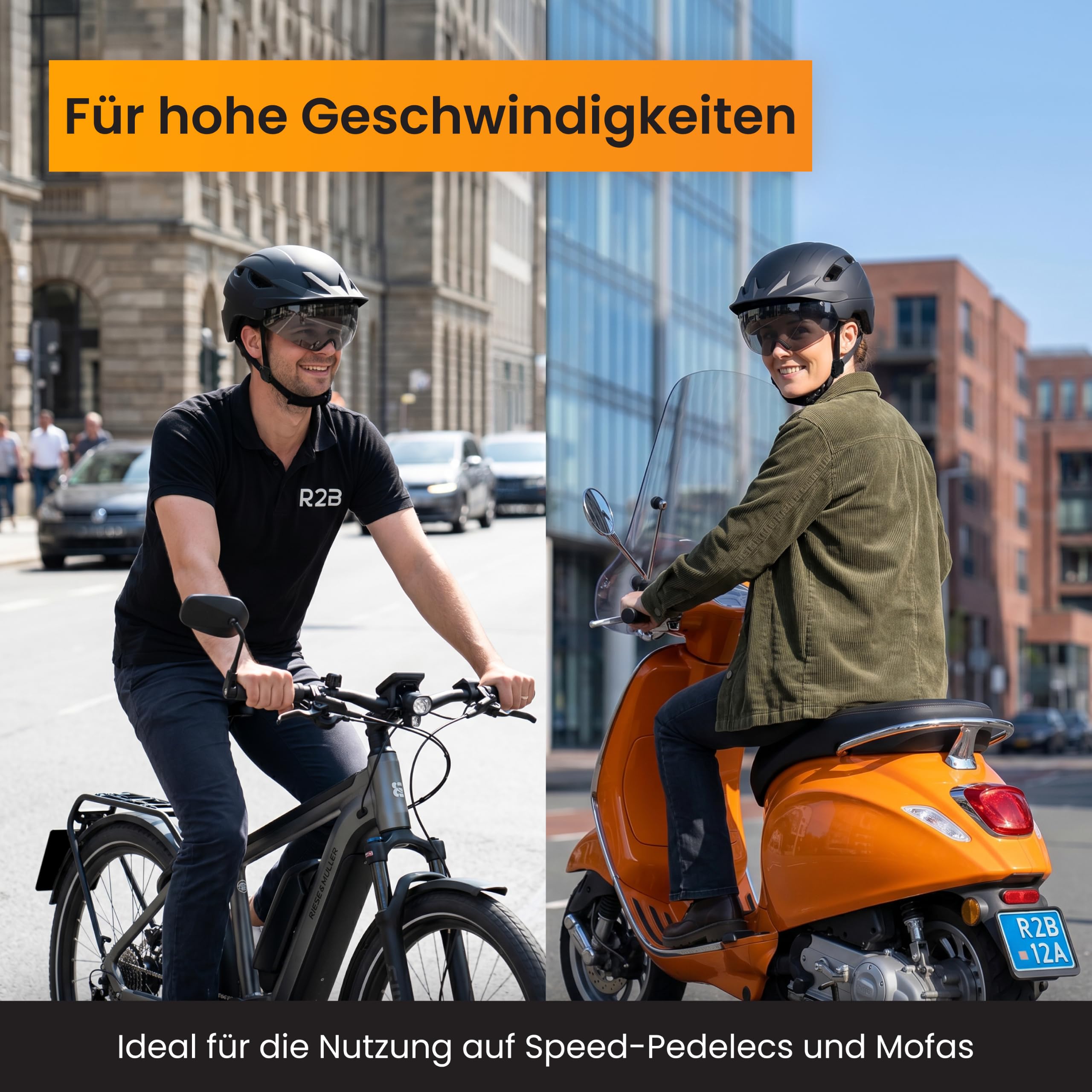 R2B Speed Pedelec Helm mit LED Beleuchtung, Abnehmbares Visier, NTA Certified, Fahrradhelm Damen & Herren, leichter Schnorchelhelm, s Pedelec Helm