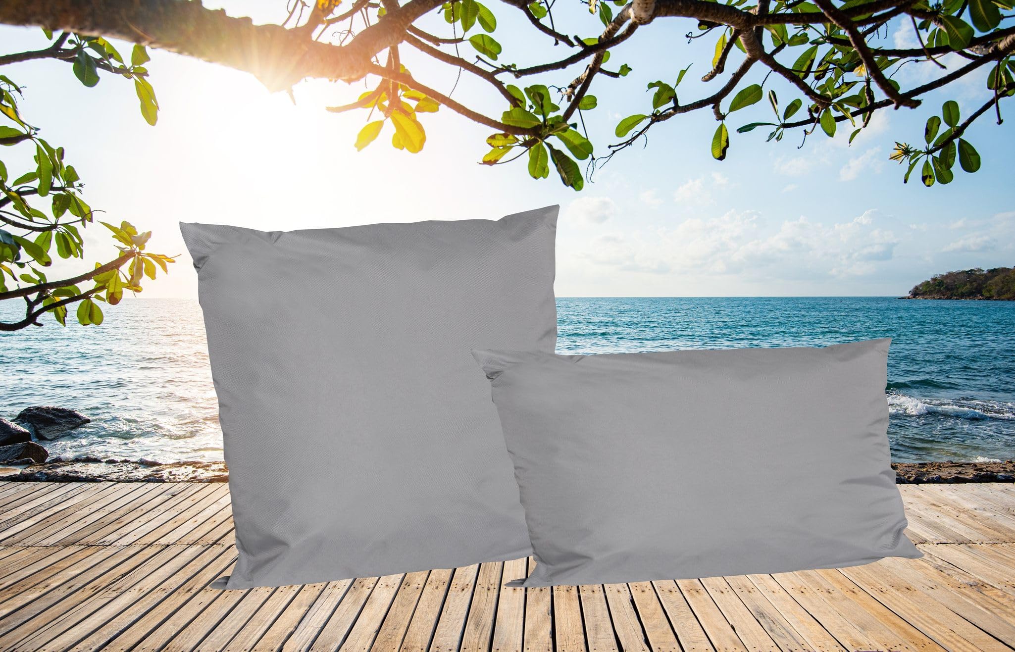 JACK 2er Set Outdoor Lounge Kissen Set 45x45cm + 30x50cm Dekokissen Inkl. Füllung Wasserfest Sitzkissen Garten Lotus Effekt, Farbe:Grau