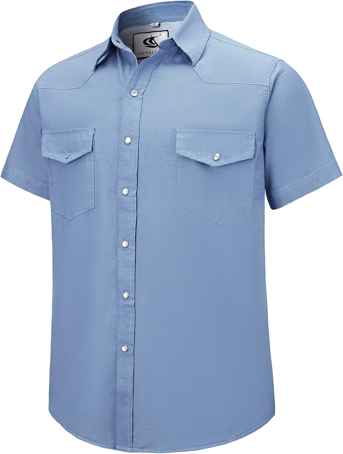 COEVALS CLUB Mens Denim Western Cowboy Work Pearl Snap Button up Short Sleeve Regular Fit Shirts