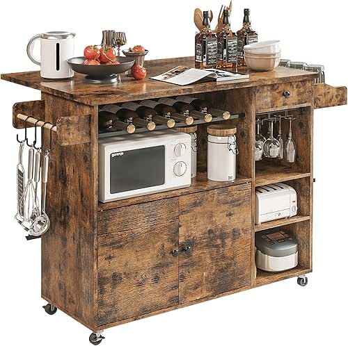 IRONCK Rolling Kitchen Island Cart with Drop-Leaf and Wine Rack,