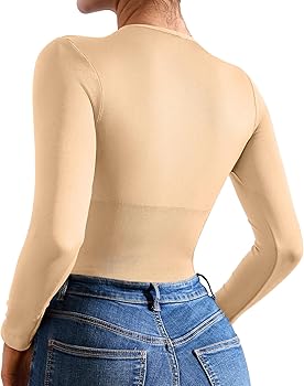 DEANGELMON Seamless Long Sleeve Bodysuits for Women Scoop Neck