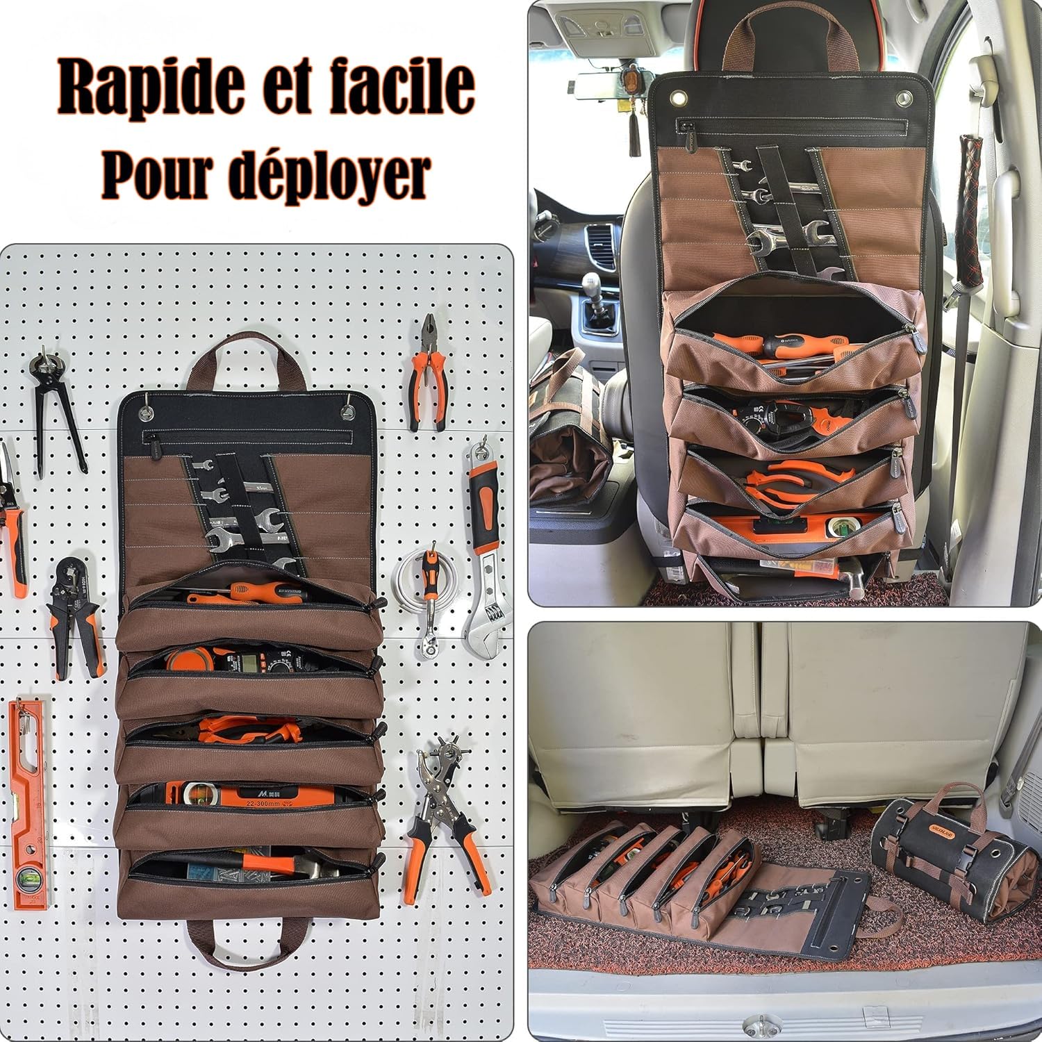 WELKINLAND Rouleau à Outils en Toile Cirée Robuste - 15 Poches, Capacité 15 L, Sac à Outils Enroulable, Organisateur