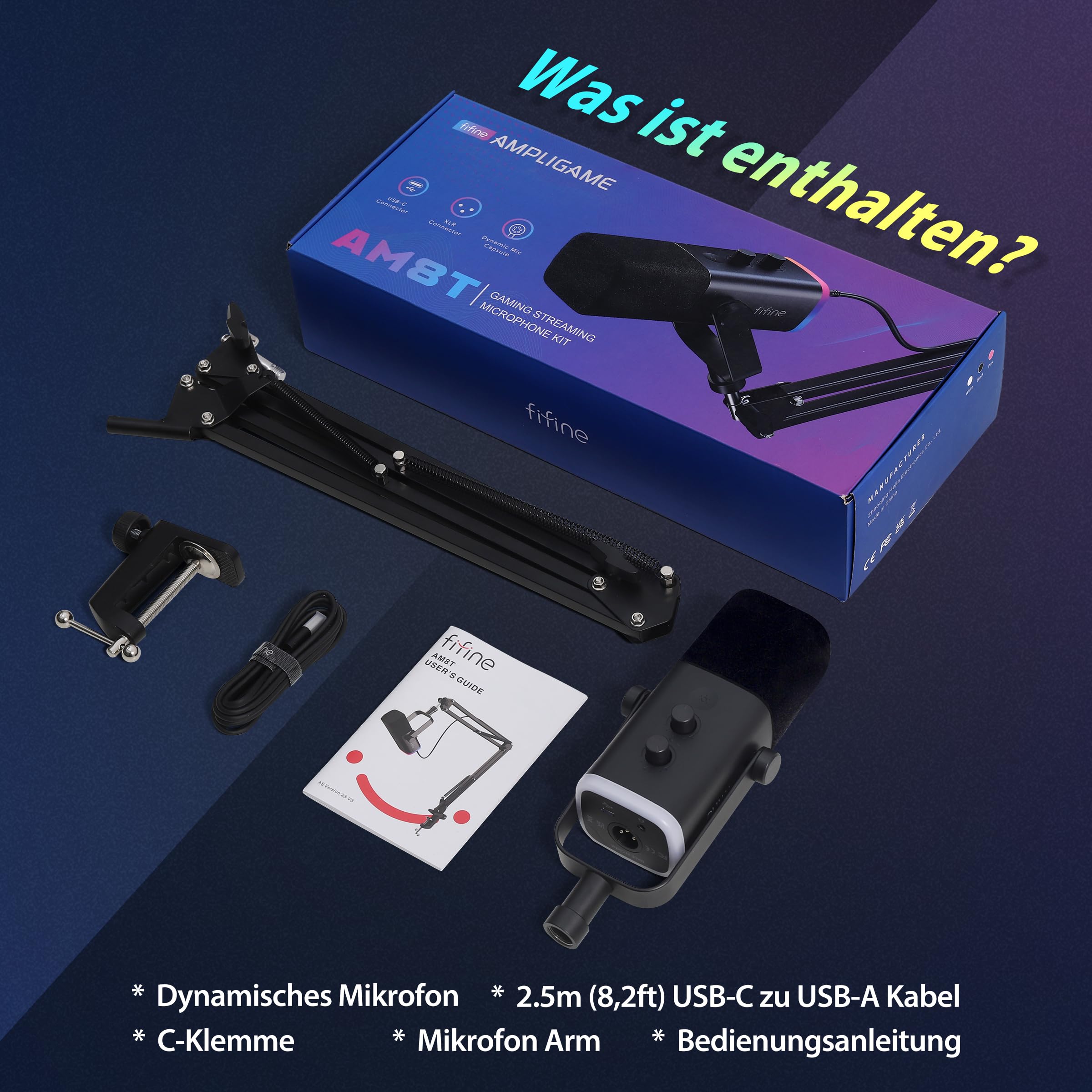 FIFINE XLR Streaming Mikrofon mit Arm für Podcast Studio, USB Dynamisch Microphone Gaming PC mit Stummschalttaste, für PS4/5 Mac Mixer Soundkarten