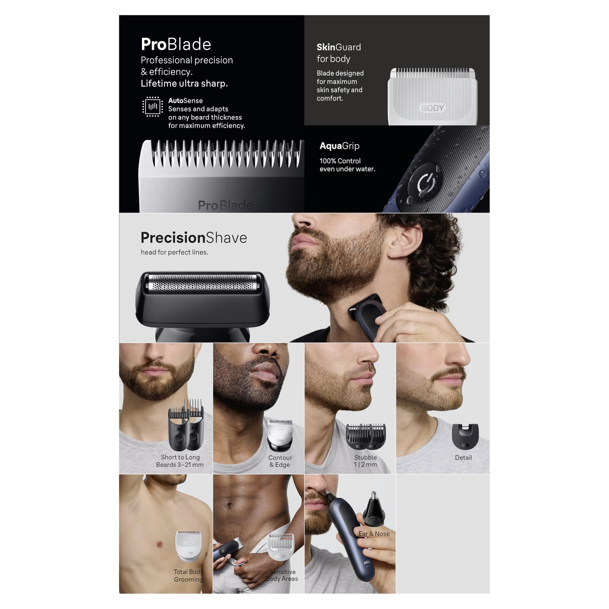 Braun Series 7 All-in-One 11 w 1 zestaw groomingowy ProBlade AutoSense golarka męska elektryczna trymer do brody i włosów akumulator 120 min