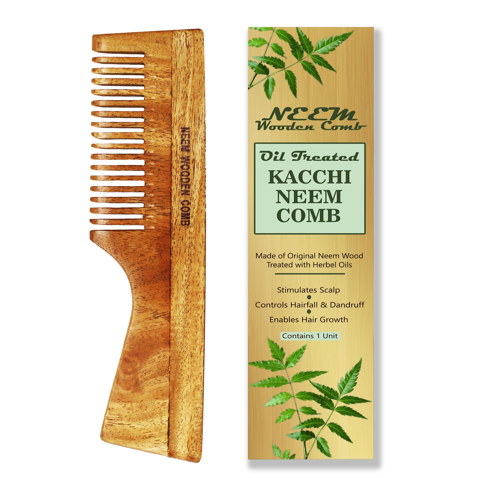 FLYSPACE Kacchi Neem Wooden Comb, Oil Treated, Stimulates Scalp, Controls Hairfall & Dandruff, Enables Hair Growth, 1 Unit (Half Comb)