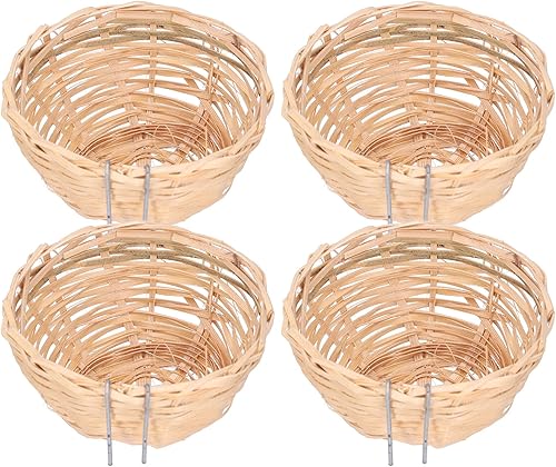 TOPINCN 4 unids nido de pájaro, bambú hecho a mano tejiendo crianza reposo pájaro casa con gancho decoración para loros canarios