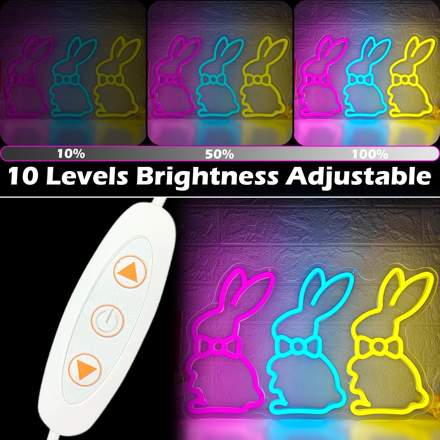 Easter Neon Sign Bunny Neon Light for Bedroom Home Three Rabbits Neon Window Lights Bunny LED Signs Easter Decor for Wall Cute Bow Rabbits Tabletop Decorations for Party