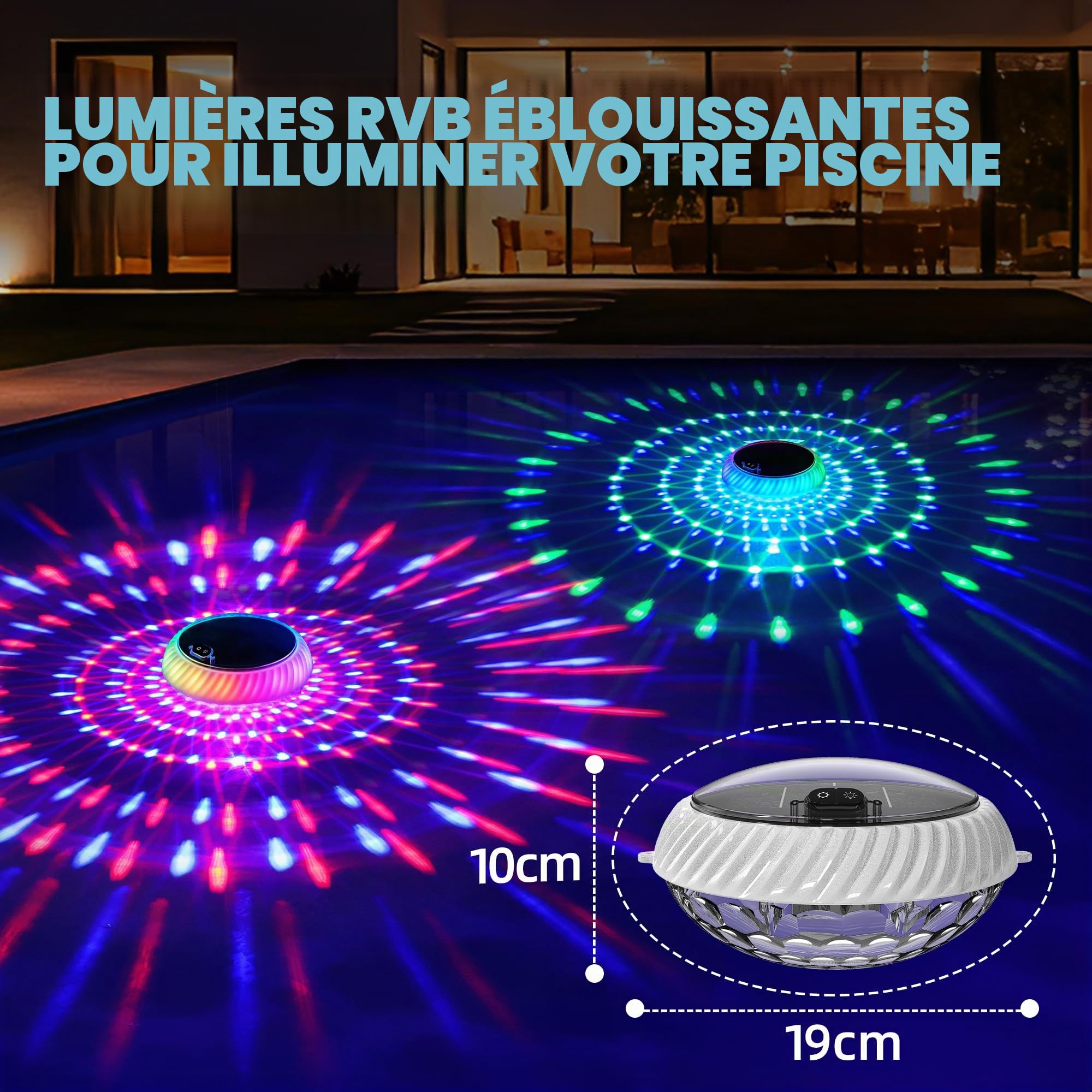 AearKing Lumière Piscine Flottante avec Télécommande, Lampe Piscine Solaire RGB Spectacle de Lumières Sous, Lumiere Piscine LED avec Lumineux Dynamiques, Lampe Piscine Flottante Étanche IP68-1 Pièce