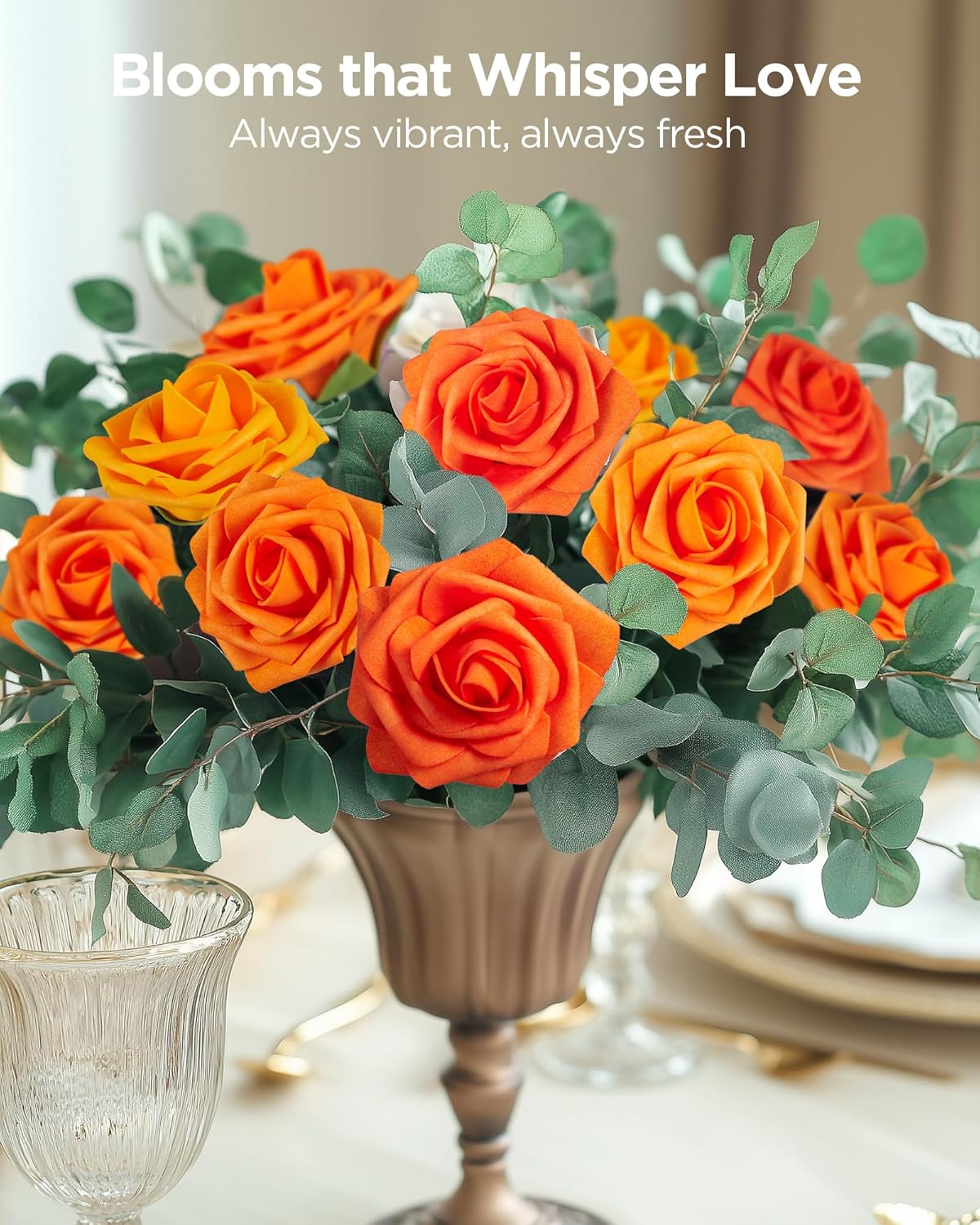 InnoGear Artificial Flowers, 50 Pcs Shades of Orange Foam Fake Roses Bulk with Stems for Autumn Fall Decoration DIY Wedding Bouquets Centerpieces Bridal Shower Party Christmas Tree - Image 4