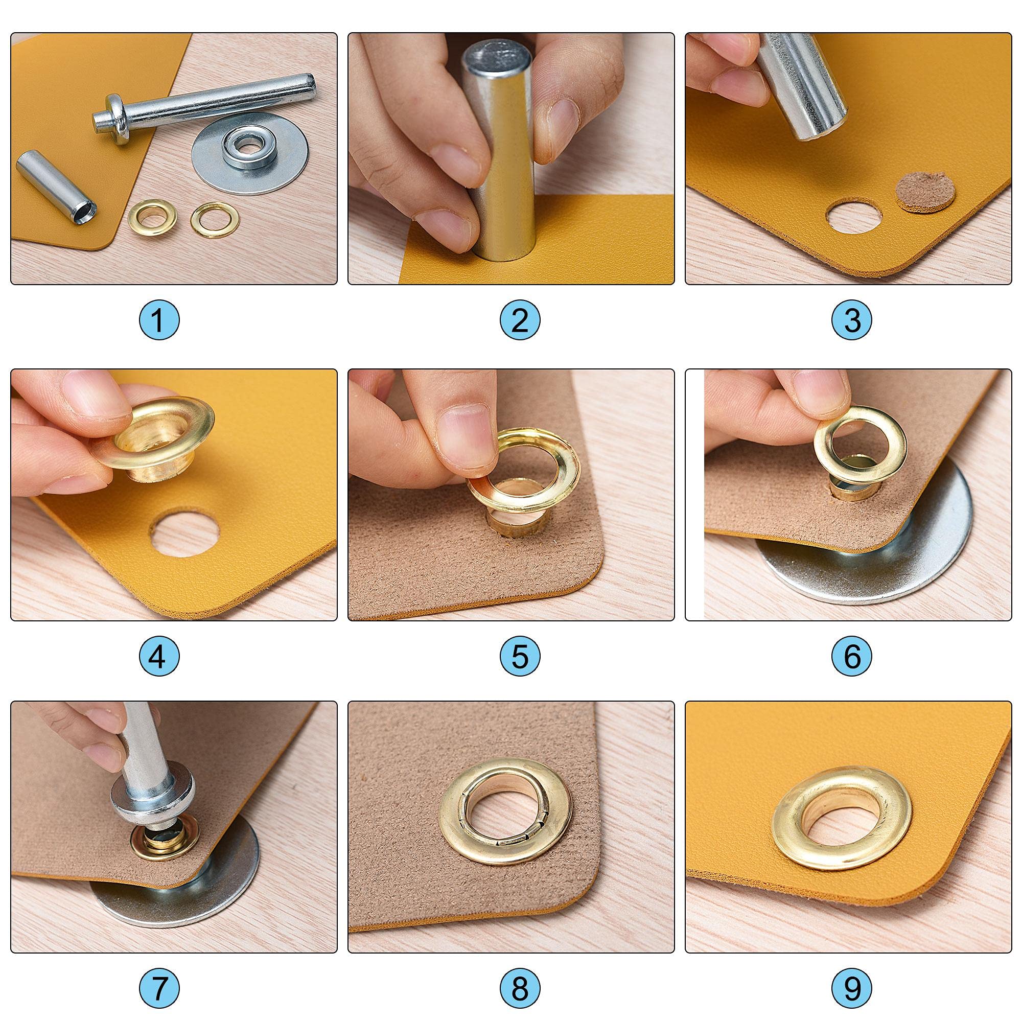 sourcing map 100 set di occhielli per occhielli neri 10 mm/0,4 pollici occhielli in metallo rame con 3 strumenti di installazione e scatola di immagazzinaggio per scarpe vestiti in pelle fai da