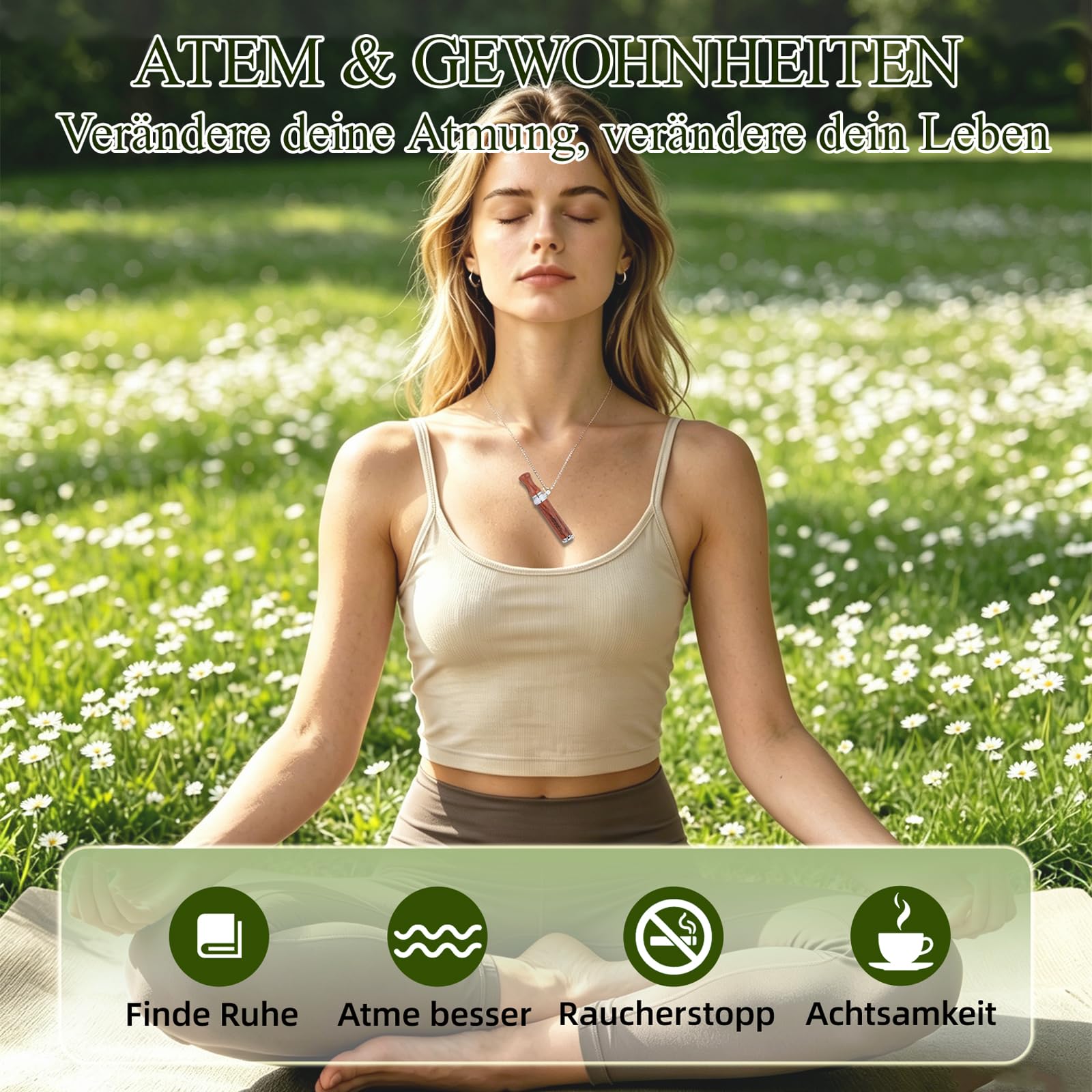 Pezzo Collana di Respirazione,Perfetta per la Meditazione e l'Esercizio Respiratorio Collana di Respirazione per Lo Stress, Unisex