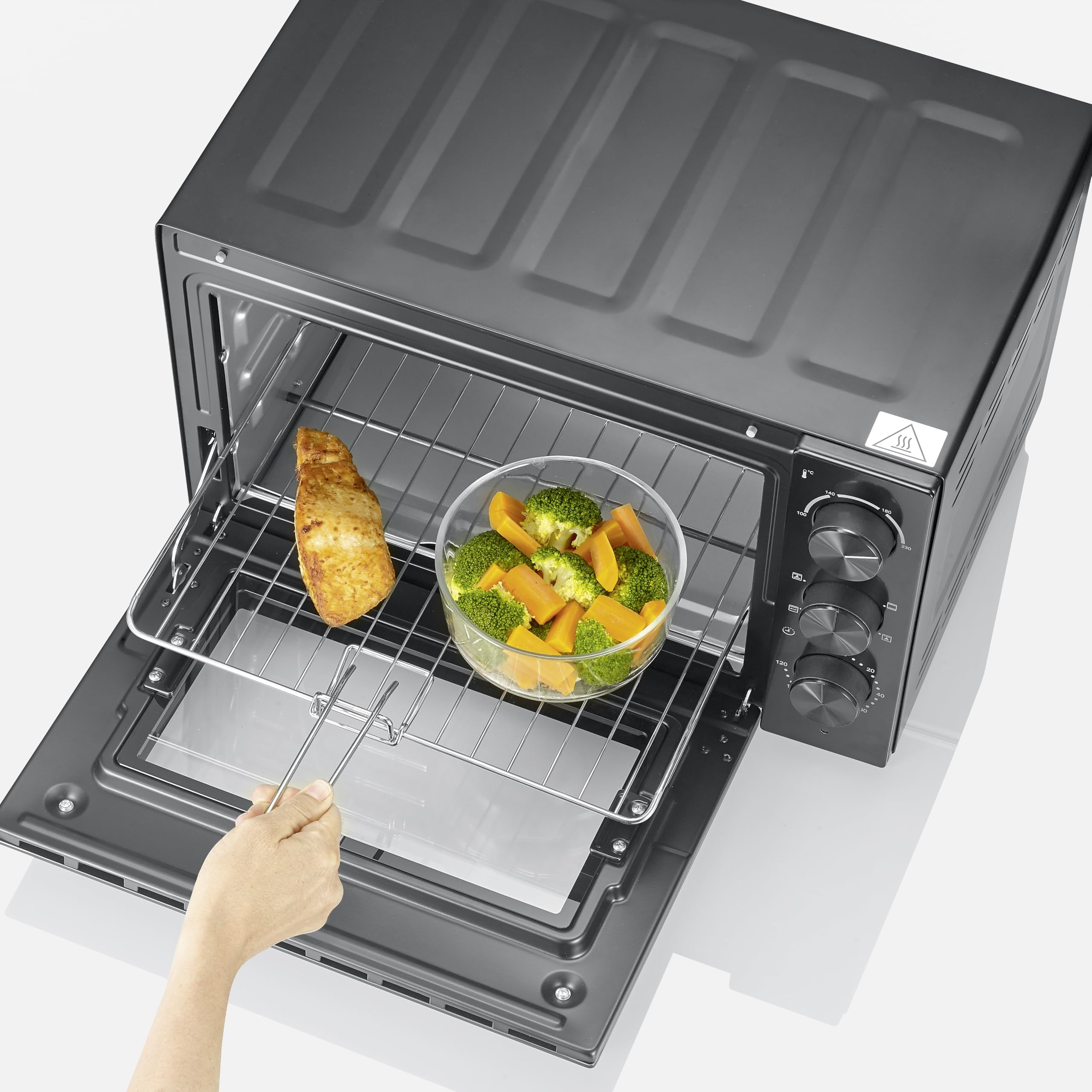 Severin Horno tostador con convección, con asador para carne, horno de convección versátil, capacidad de 30 litros, horno de sobremesa, 100-230 °C, temporizador de 120 minutos, 1600 W, negro, TO 9020