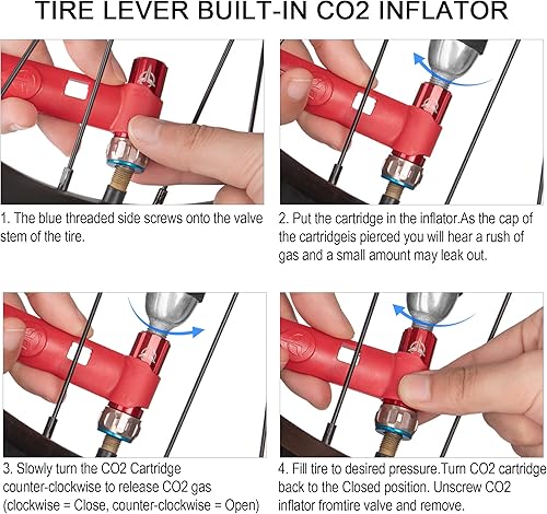 Miniatura 6 de CO2 Inflator with 5 X 16g Cartridges - CO2 Inflator Lever for Bike Tires, Presta & Schrader Valve Compatible - CO2 Bike Tire Pump for Mountain and