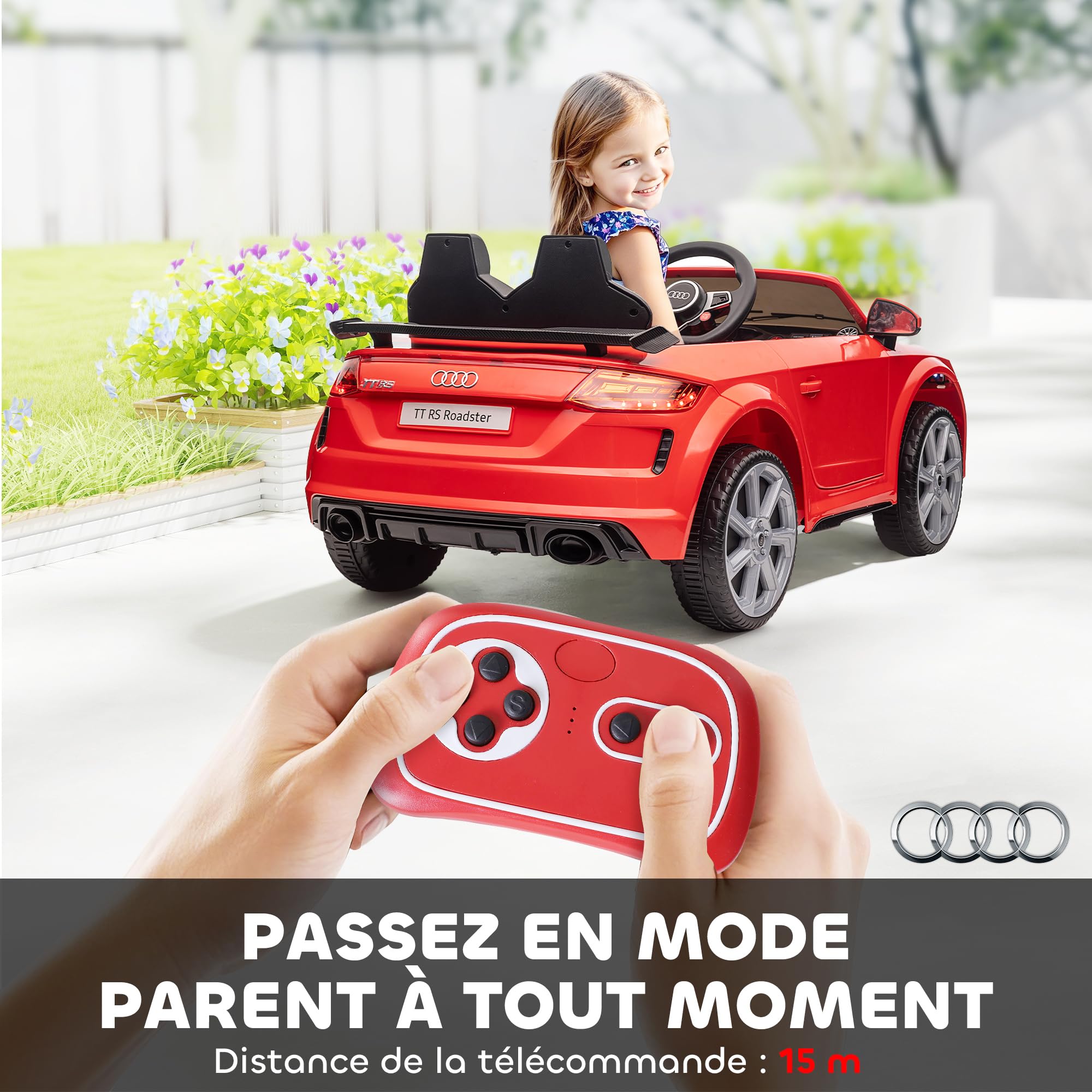 HOMCOM Audi TT RS Voiture Électrique Enfant 12V 30W 3 km/h Télécommande 2,4G Effets Sonores Lumineux Rouge
