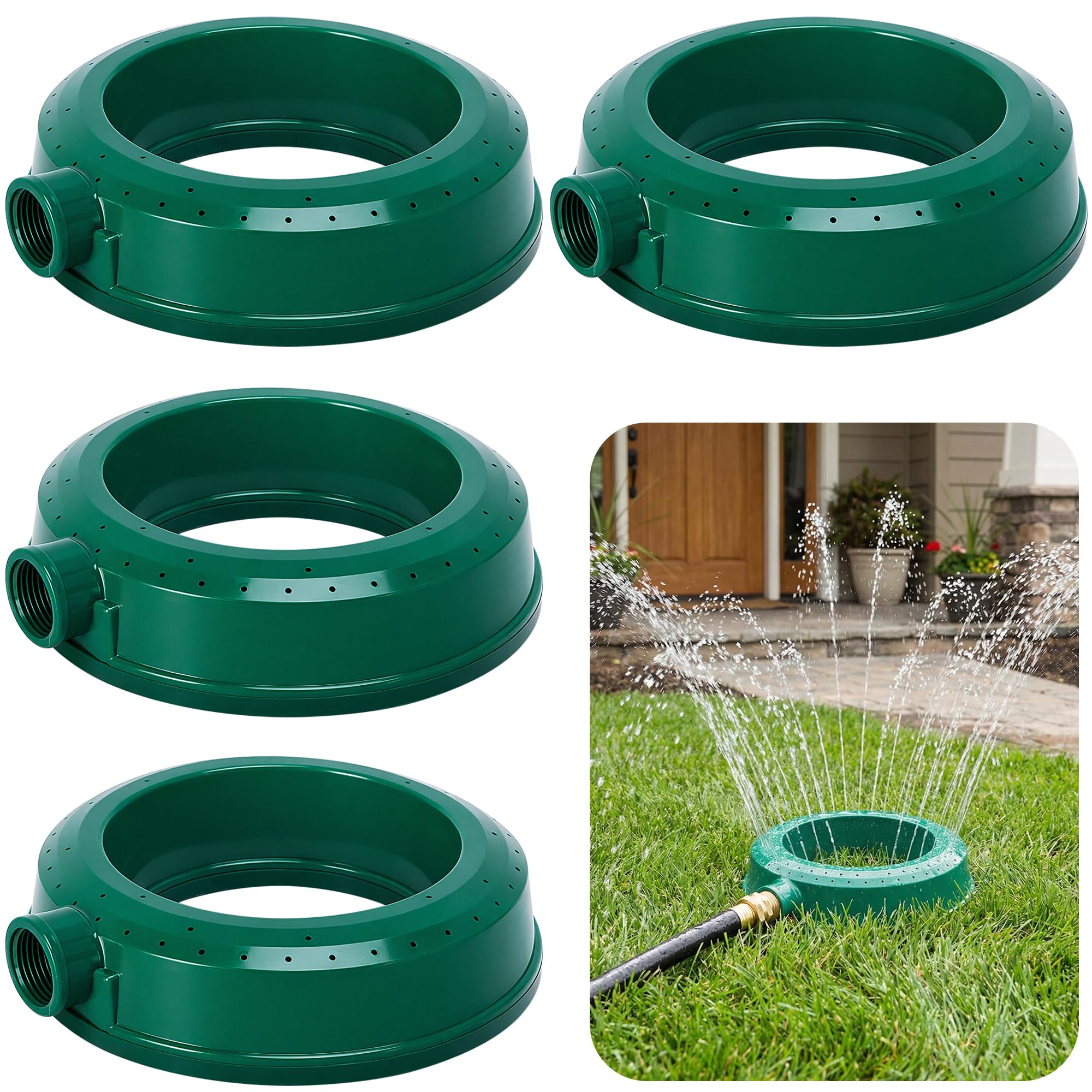 Photo 1 of Mizelu 4 Pcs Lawn Circle Ring Sprinklers, Plastic Ring Sprinkler Base, Round Watering Spot Sprinklers for Outdoor Lawn Garden Yard Patio Irrigation System