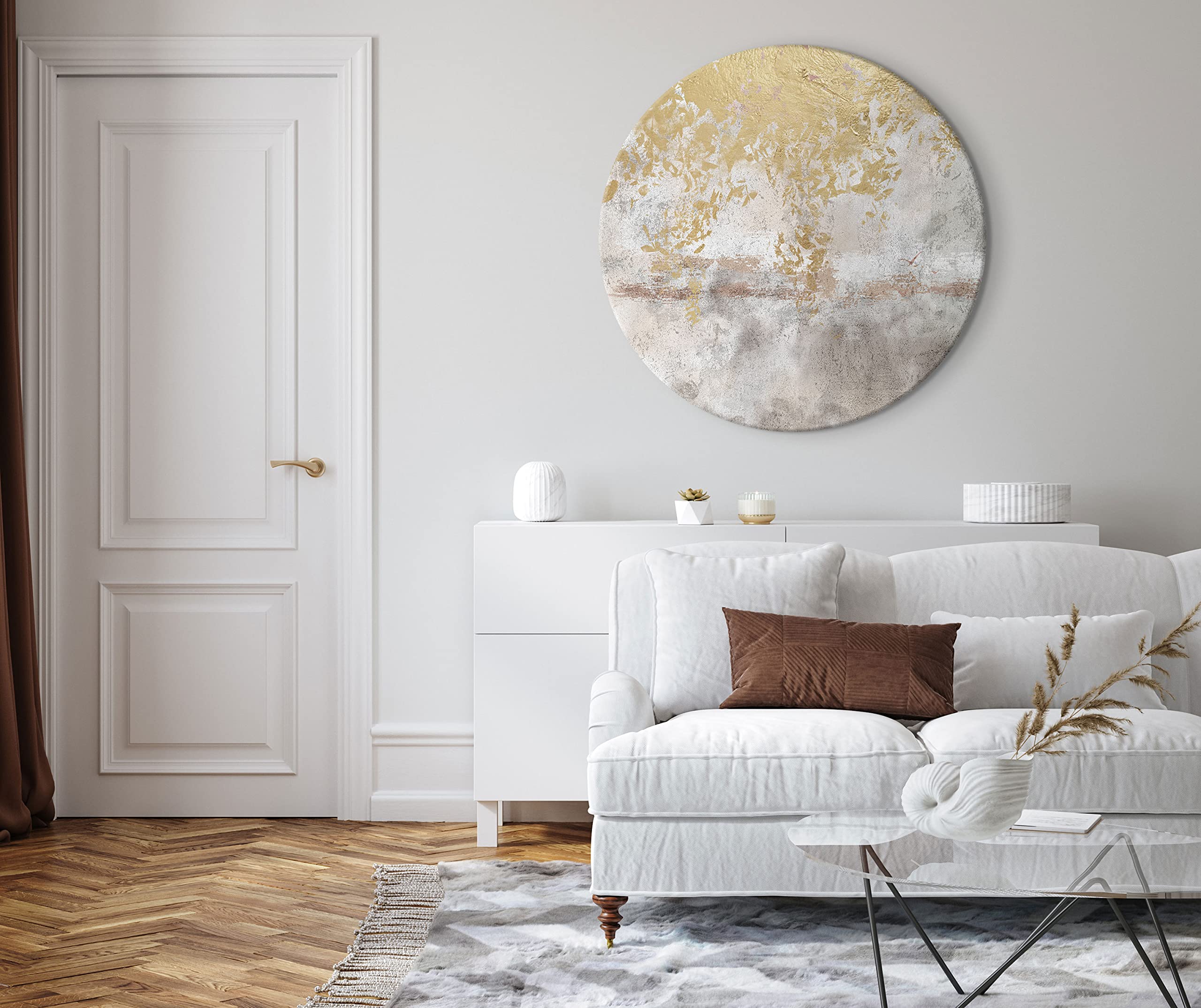 murando - runde Bilder Abstrakt 80x80 cm Leinwandbild 1 tlg Kunstdruck modern Wandbilder XXL Wanddekoration Design Wand Bild Betonoptik Natur Bäume Vögel wie gemalt a-A-10287-bc-a