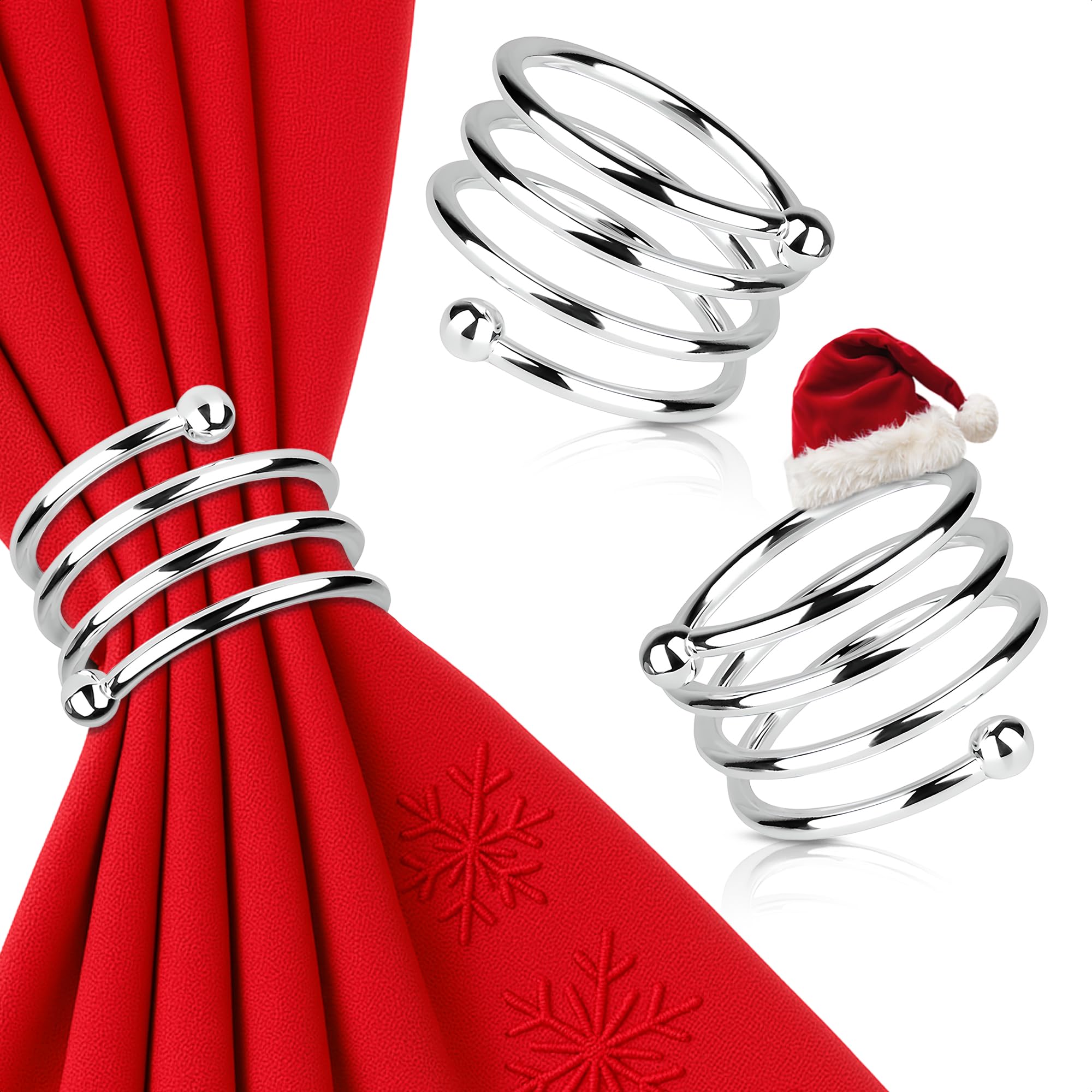 Silver Napkin Rings Set of 8 – Elegant Christmas Napkin Ring Holders, Sturdy Metal Holiday Table Decor for Weddings, Parties & Family Dinners, Great Xmas Gift Idea for Hosts & Seasonal Holiday Meals