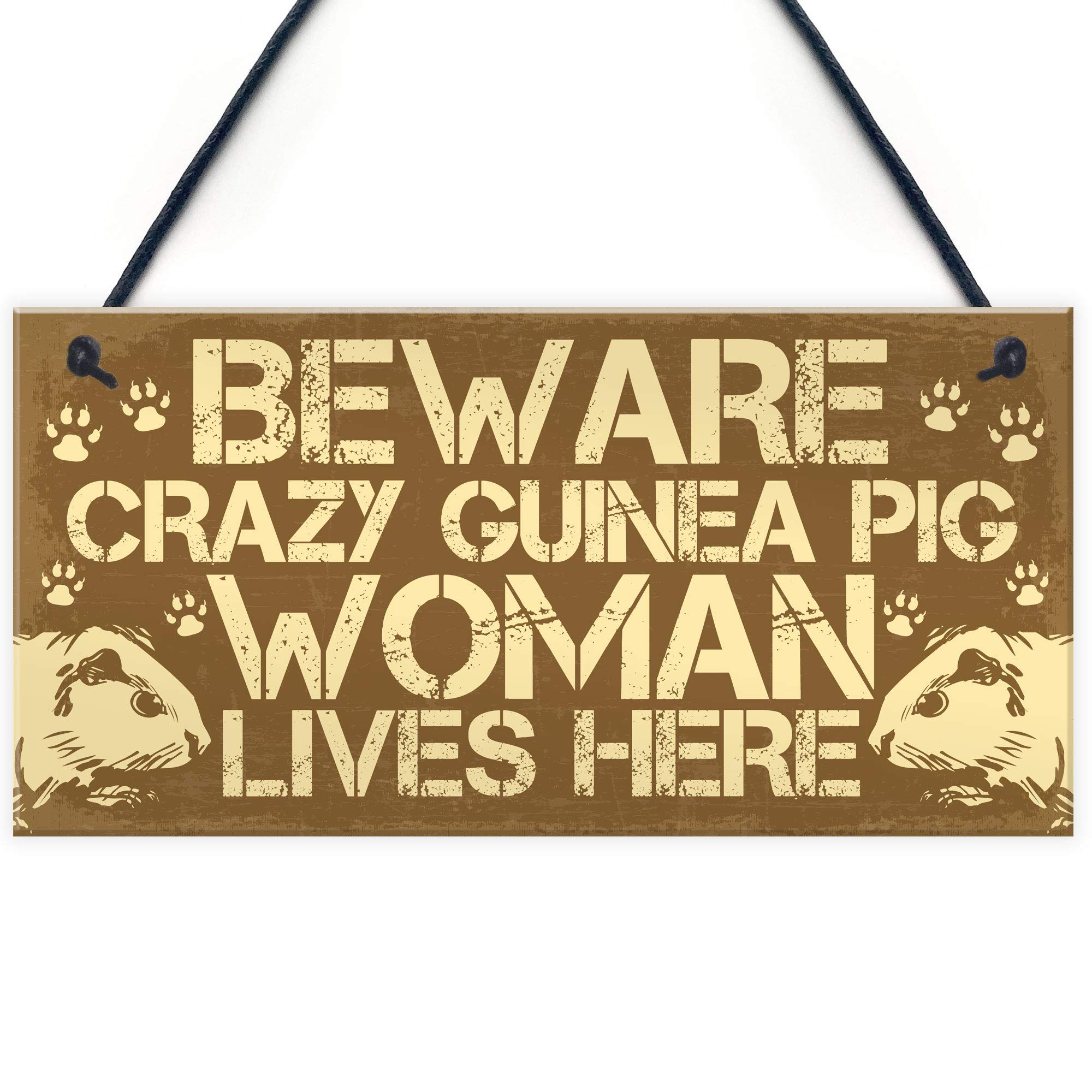 Red Ocean Women's Multicolour Beware Guinea Pig Sign Accessories Gift For Novelty Animal Pet Gifts Cage Hutch Sign Home Door Plaque